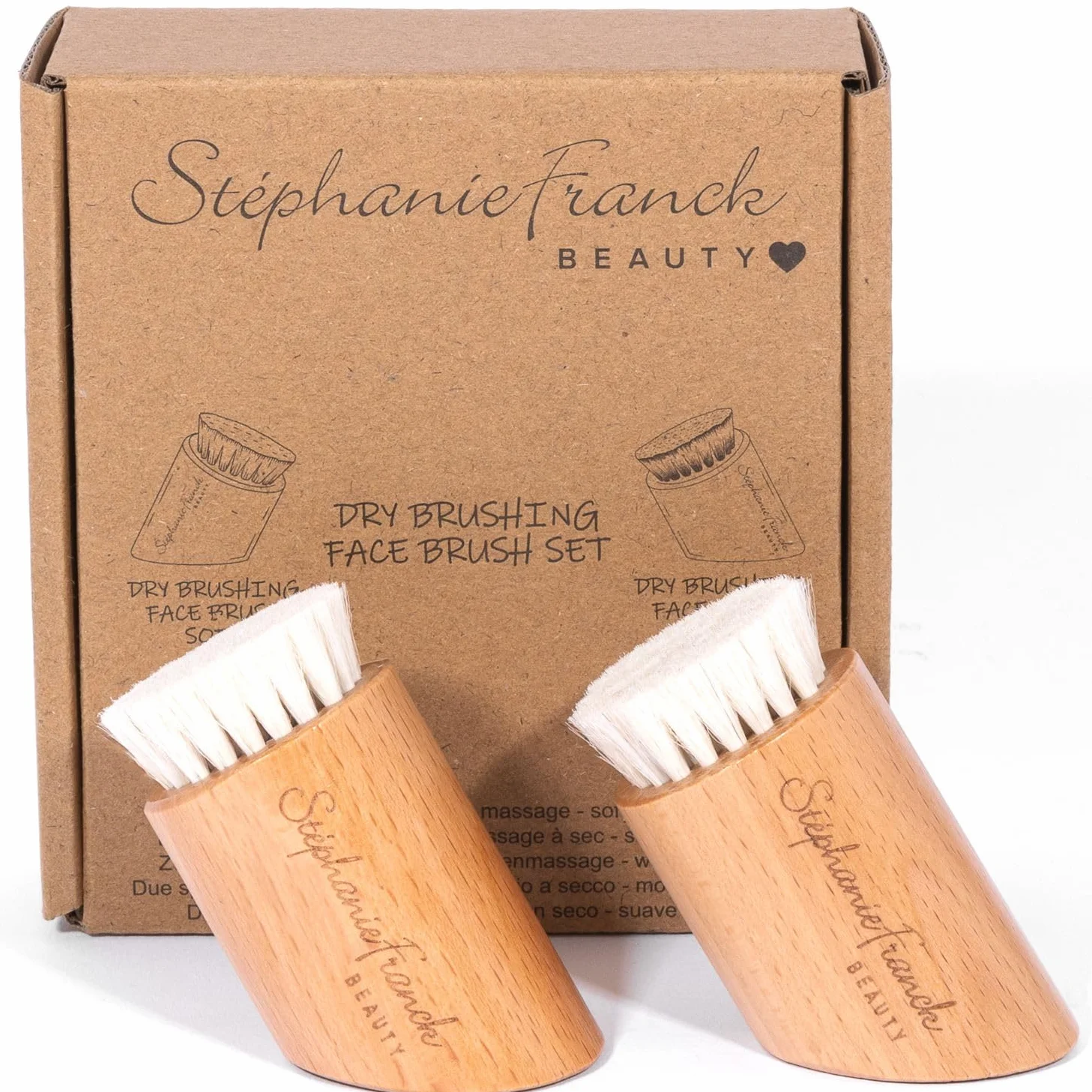 Stéphanie Franck Beauty – Set de 2 Brosses Visage Douces à Sec – Massage À Deux Mains & Exfoliation Naturelle – Bois de Hêtre & Poils de Chèvre – Soin Peau Sensible – Routine Skincare Zéro Déchet