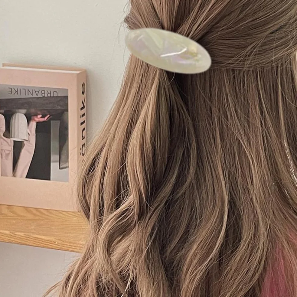 Ensemble de 3 barrettes ovales en fibre d'acétate, barrettes vintage de grande taille en écaille française, adaptées aux femmes et aux filles aux cheveux épais