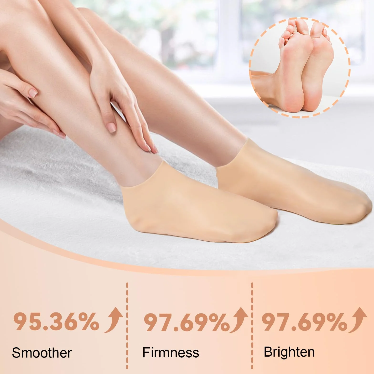 Chaussettes Hydratantes Pieds Secs Antidérapant Silicone Crevassés Peau Rugueuse Spa Beige