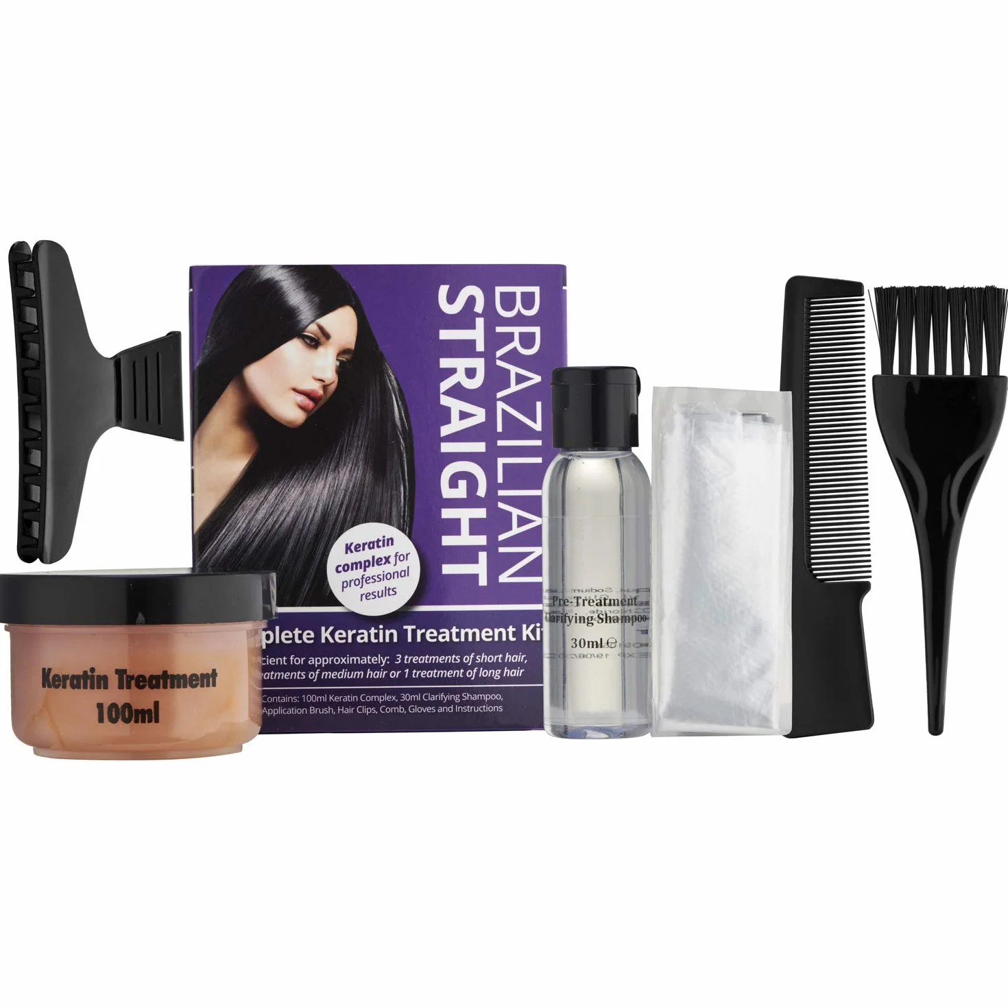 Kit de traitement à la kératine pour défrisage et brushing Brazilian Straight 100 ml