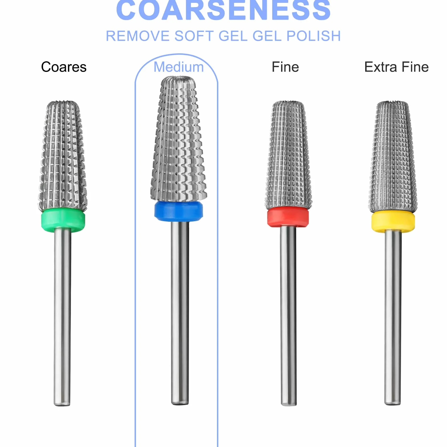 5 en 1 Foret à ongles en carbure de tungstène 3/32" pour Manucure Pédicure Cuticule Gel Polissage Enlèvement rapide de l'acrylique ou du gel dur Embouts pour techniciens (Moyen - M, Argent)