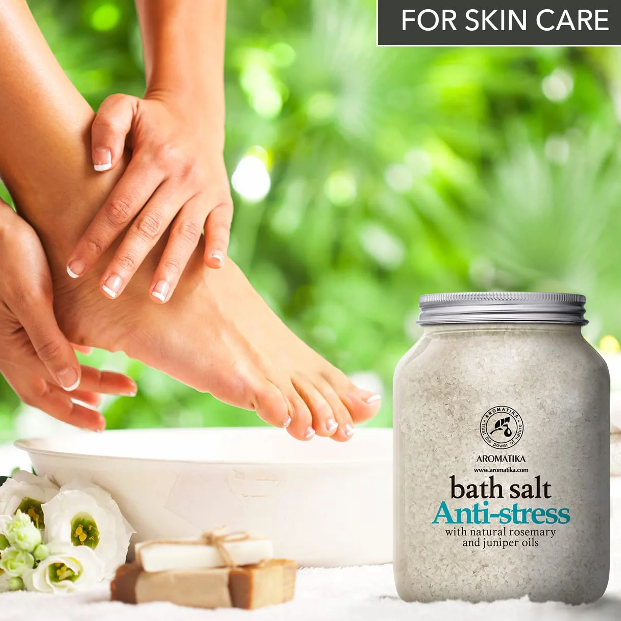 Sels de Bain Anti Stress 1300g - Sel de Mer avec Huile Essentielle de Romarin et Genévrier - Meilleur pour un Bon Sommeil - Soulagement du Stress - Beauté - Bain - Soin du Corps
