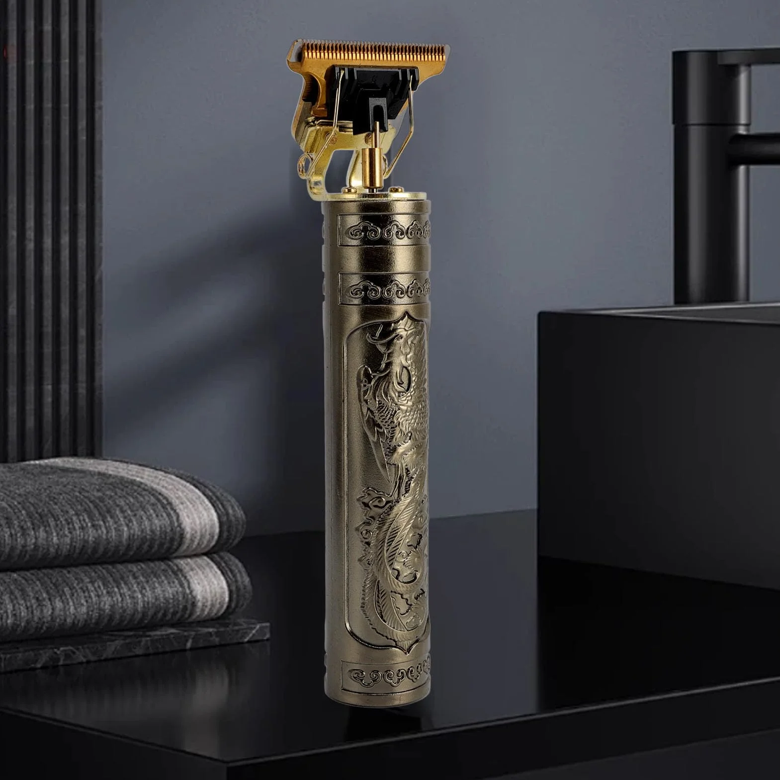 Tondeuse à Cheveux Professionnelle Hommes Rasoir Électrique T Dragon Batterie Intégrée Kit Toilettage sans Fil Barbier Or
