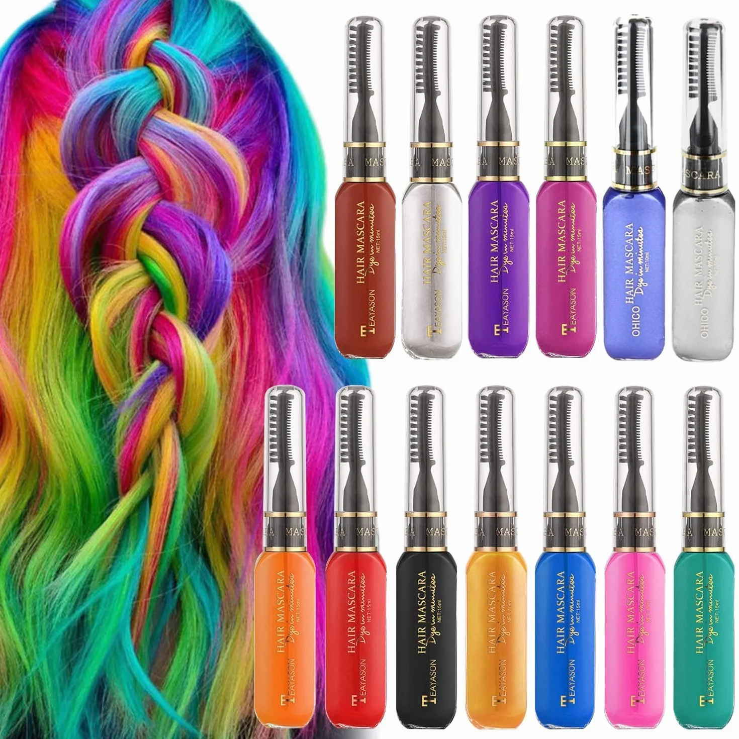 Kit Couleur Temporaire Mascara Cheveux Lavable 13 Couleurs Peigne Craie Bleu Halloween Cosplay Fête