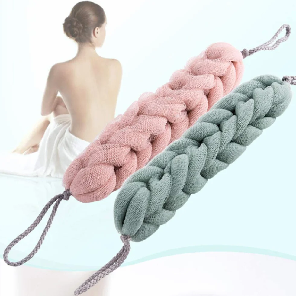 Eponge de Douche Maille 3 Pièces, Eponge de Bain Epurateur de Dos, Tresses Extensibles pour Gommage Corps