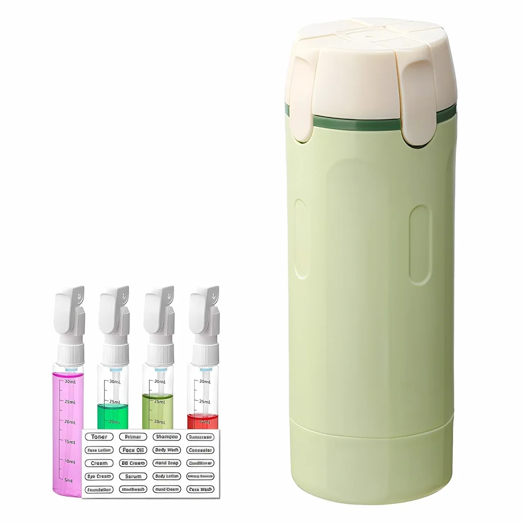 4 en 1 flacons distributeurs de voyage : flacons compressibles rechargeables, étanches pour articles de toilette - Contenant voyage portables pour shampooing, lotion, après-shampoing et