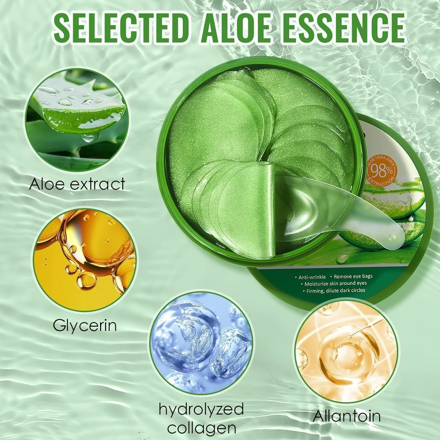 Patchs Yeux Anti Cernes Aloe Vera Collagène Acide Hyaluronique Masque Hydratant Anti Ride 80g