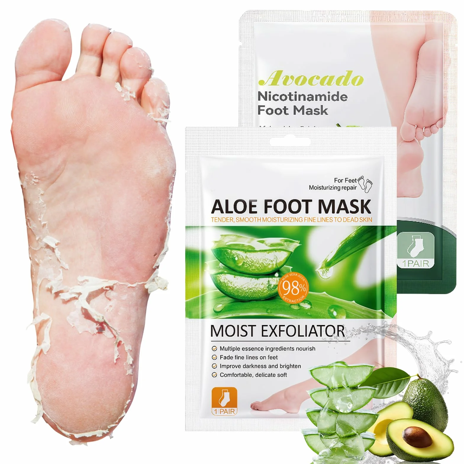 Masque Pieds Peeling Exfoliant Hydratant Peau Lisse Aloès + Avocat 2 Paires
