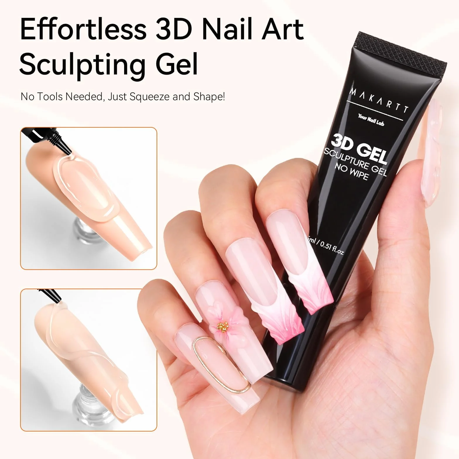 Makartt Gel 3D Nail Art 3 en 1 Rhinestone Glue Gel pour Ongle Sculpting Gel Polish UV LED 15ml