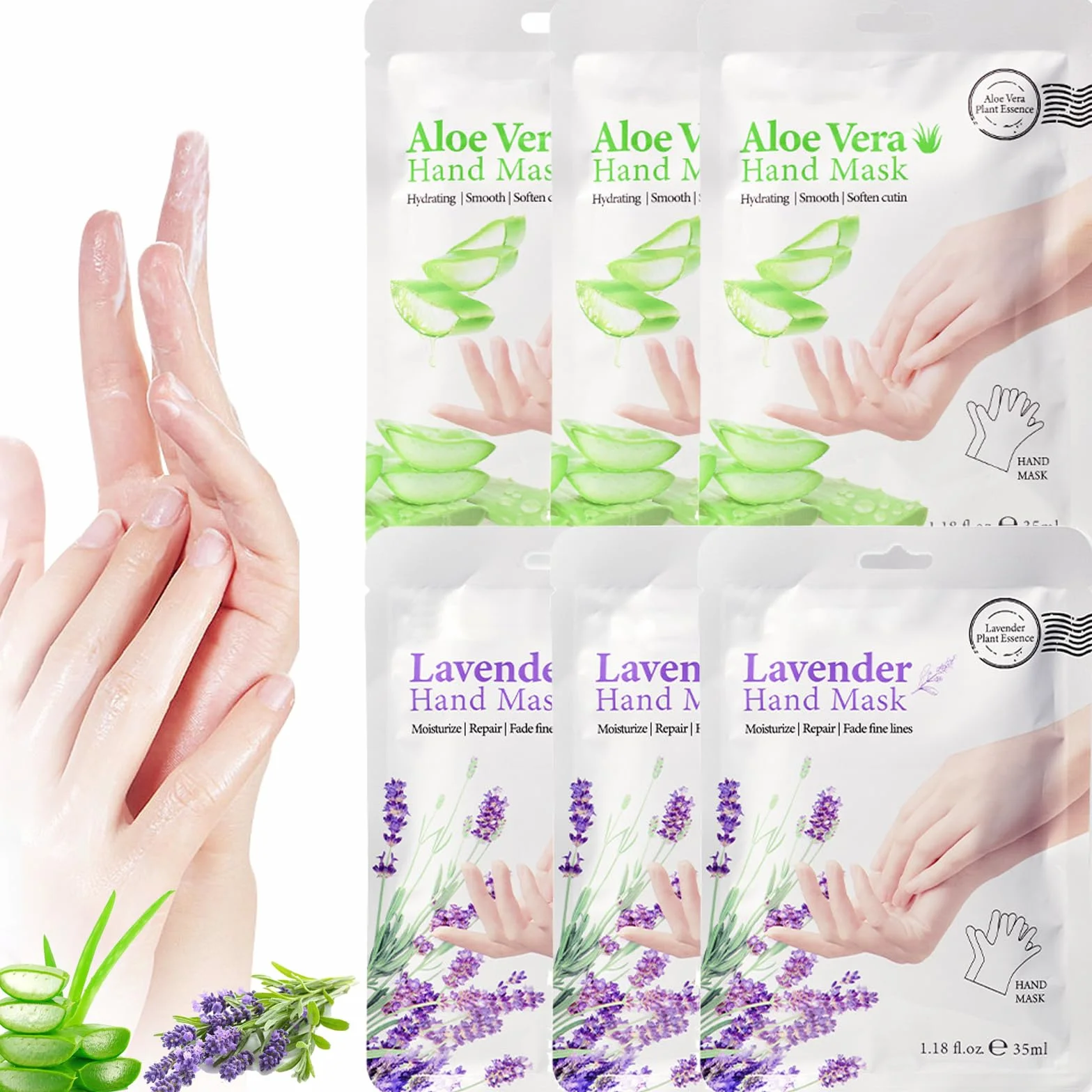 Masque pour Les Mains 6 Paires Gants Hydratants Exfoliants Peaux Sèches Anti-âge