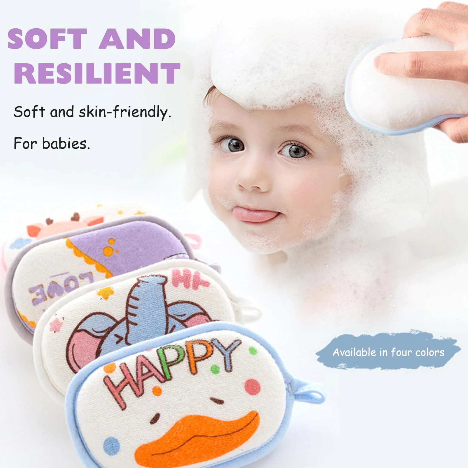 Éponges de Bain pour Bébés 4 Pièces, Naturelles, Trois Couches de Protection