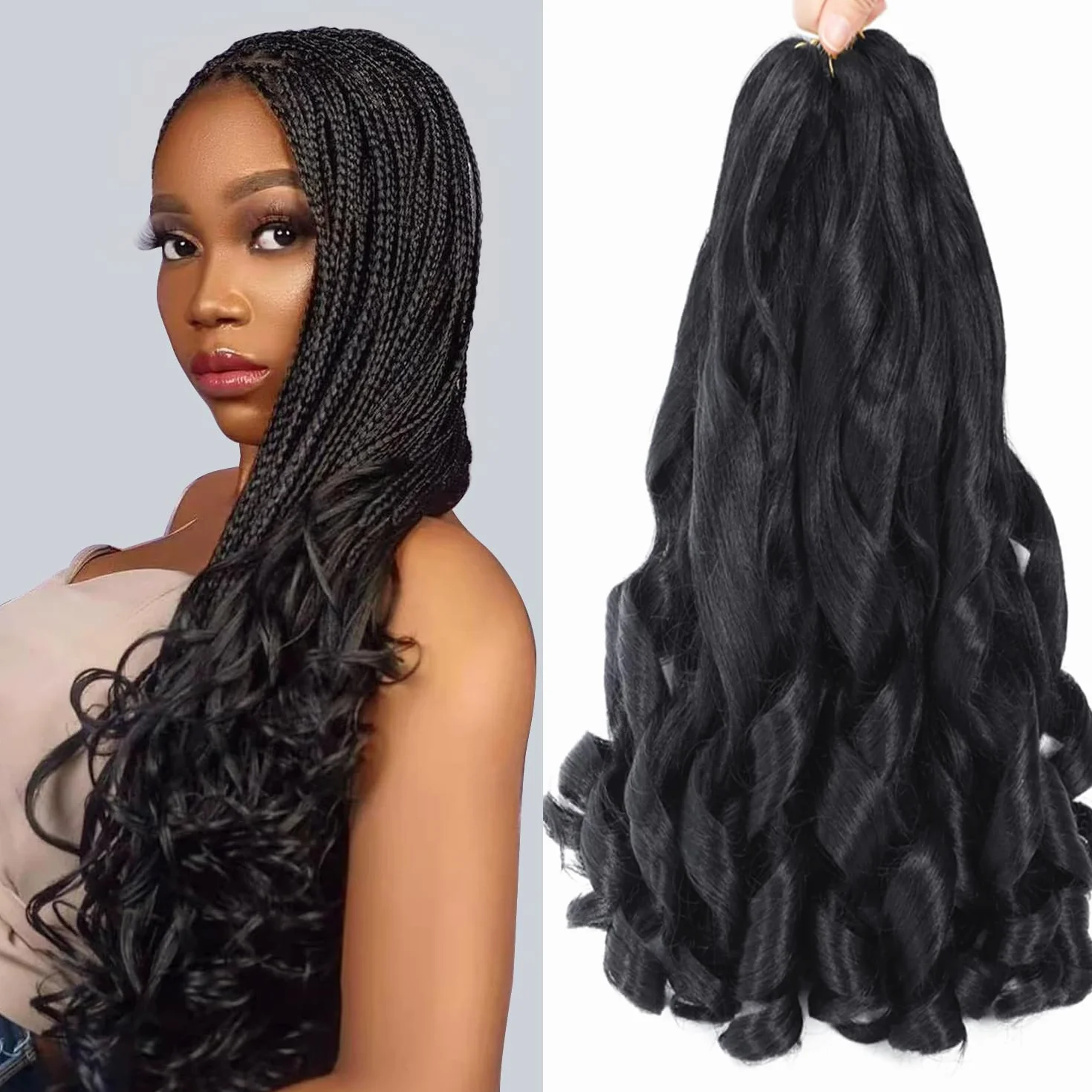French Curl Braids 16 Inch 8 Packs Black Bouncy Braiding Hair Extensions Meches Boucle Pour Tresses Africaine Synthetic French Curl Crochet Braids