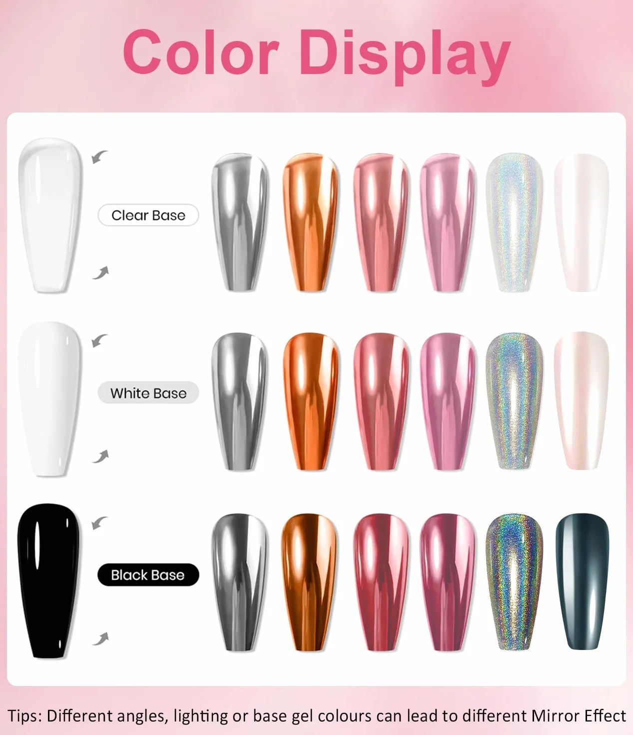 Lot de 6 Poudres à Ongles Chromée Effet Miroir Métallique Nail Art