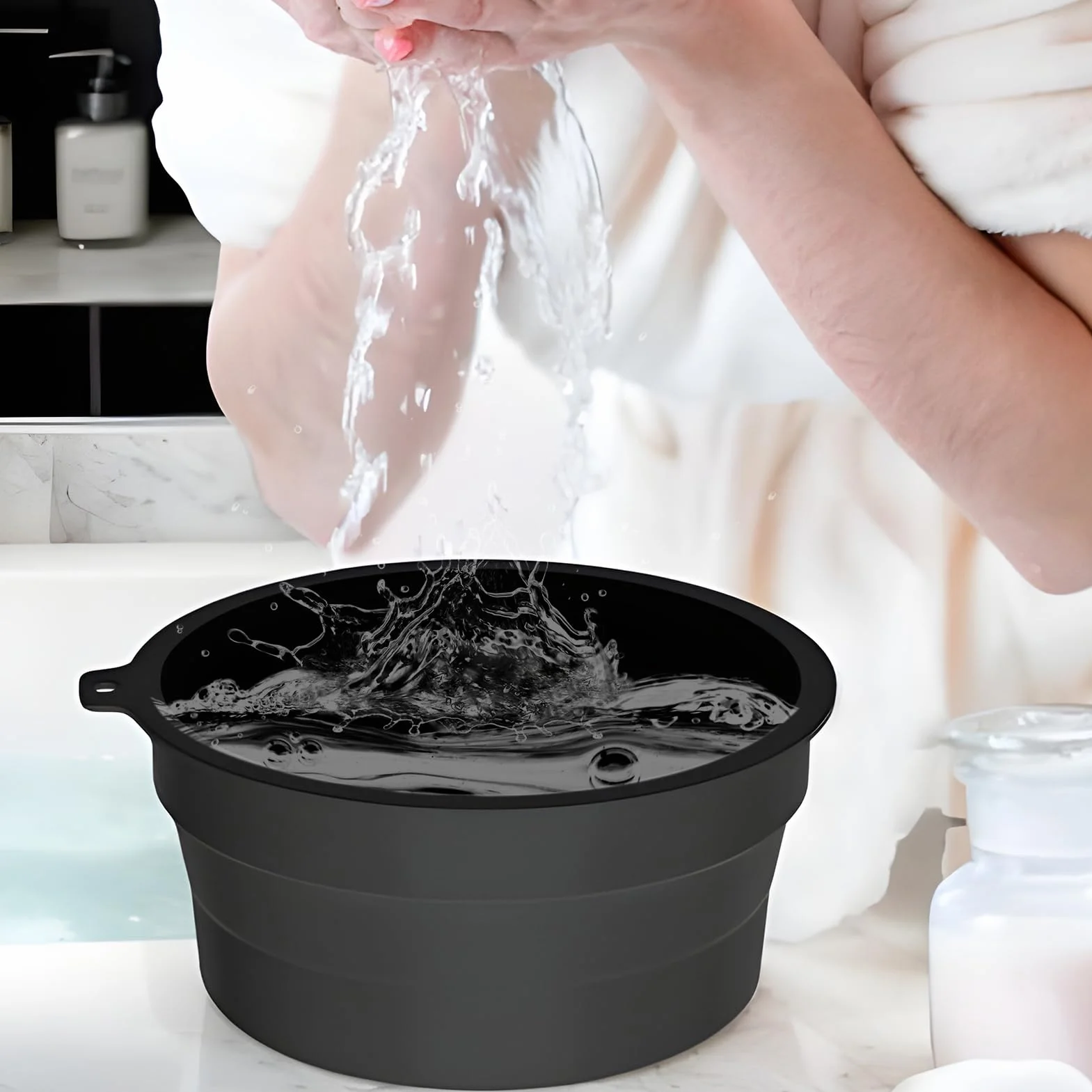 Bassin de Lavage Pliable en Silicone Bol Glacé avec Bac à Glaçons Intégré pour Visage