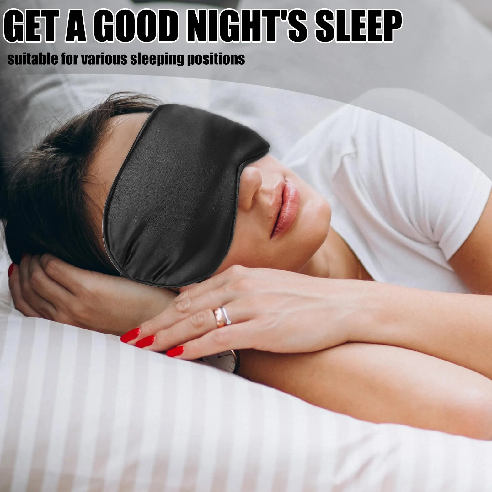 Lot de 2 Masque de Nuit en Soie Ultra-Douce Cache Yeux pour Dormir Anti-lumière avec Sangle Élastique Réglable Noir