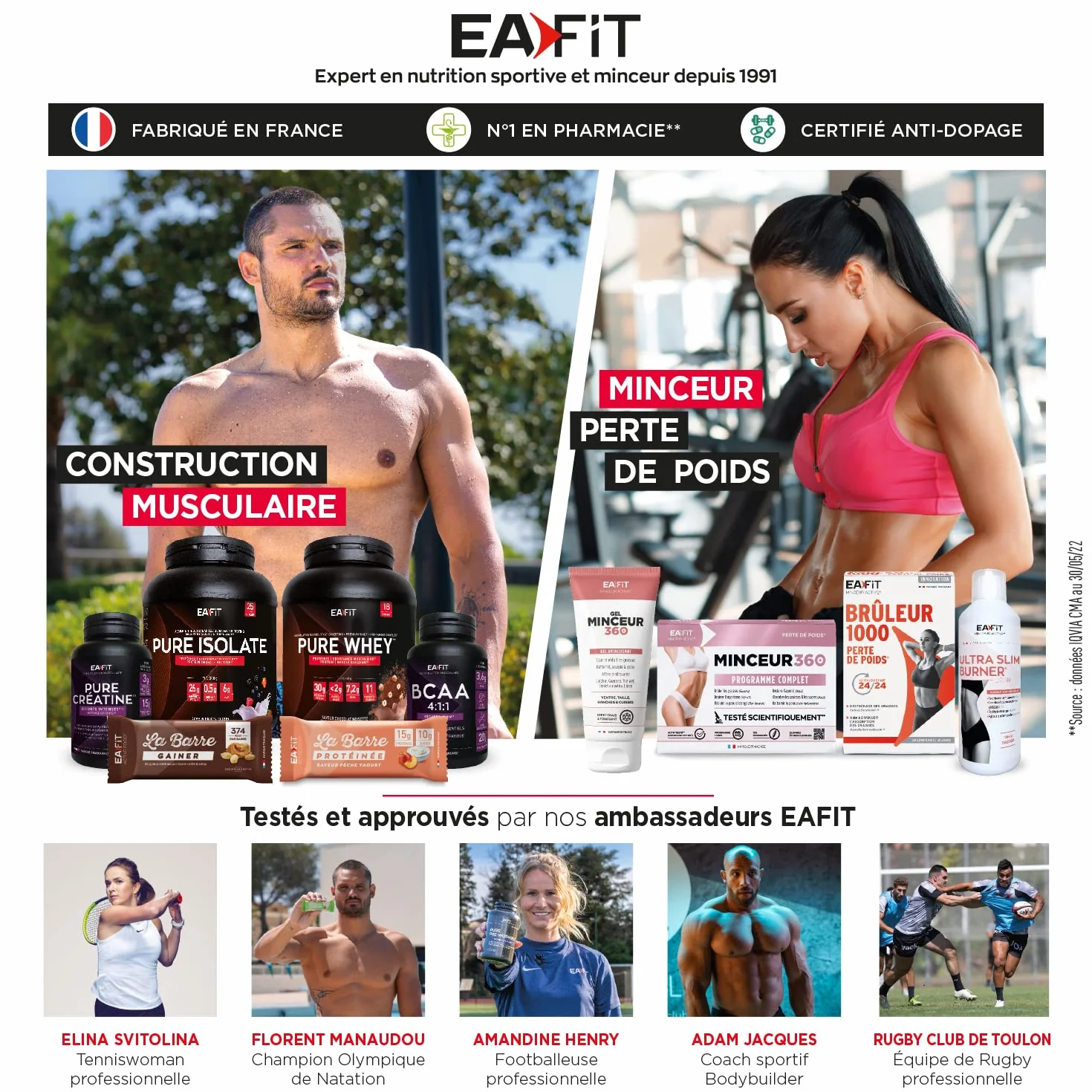 EAFIT Pure Isolate Whey Protein Isolate 27g Proteine 6.5g BCAA 750g Vanille