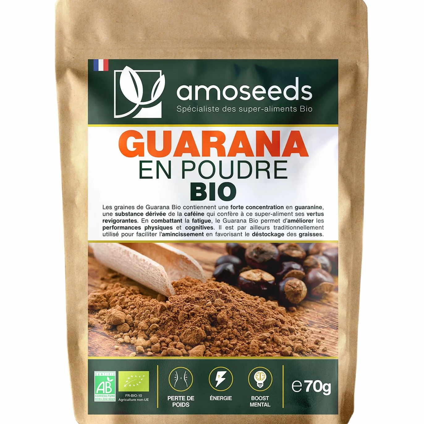 Guarana en Poudre Bio 70G | Contrôle du Poids, Énergie, Boost Mental