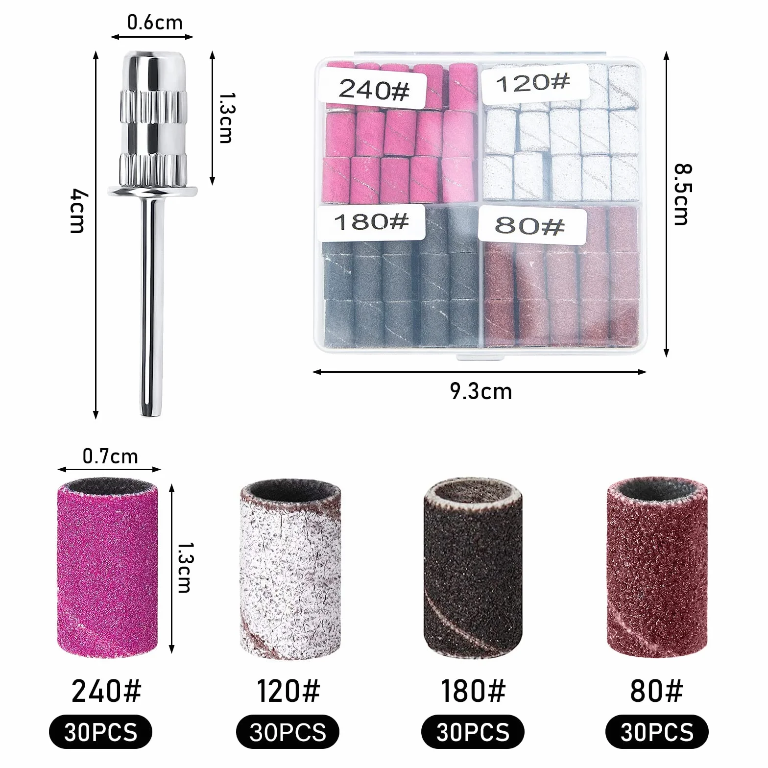 120 Pièces Embouts Ponceuse Manchons, Bandes de Ponçage Professionnelles 80-240 Grain pour Manucure Pédicure