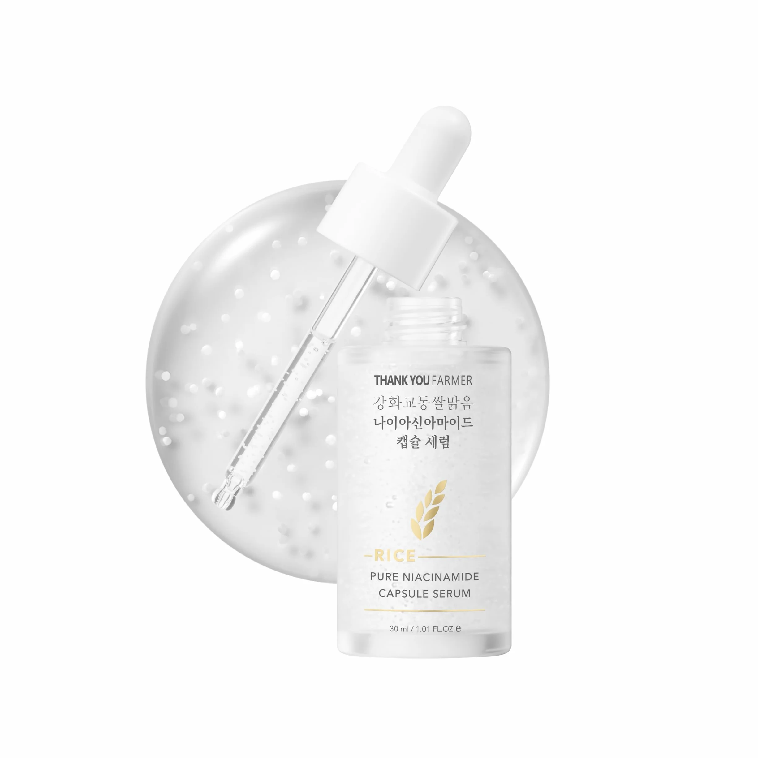 THANKYOU FARMER Rice Pure Niacinamide Capsule Sérum 30 ml – Soin de la peau coréen, extrait de riz coréen, céramide NP, allantoïne, niancinamide 5 %
