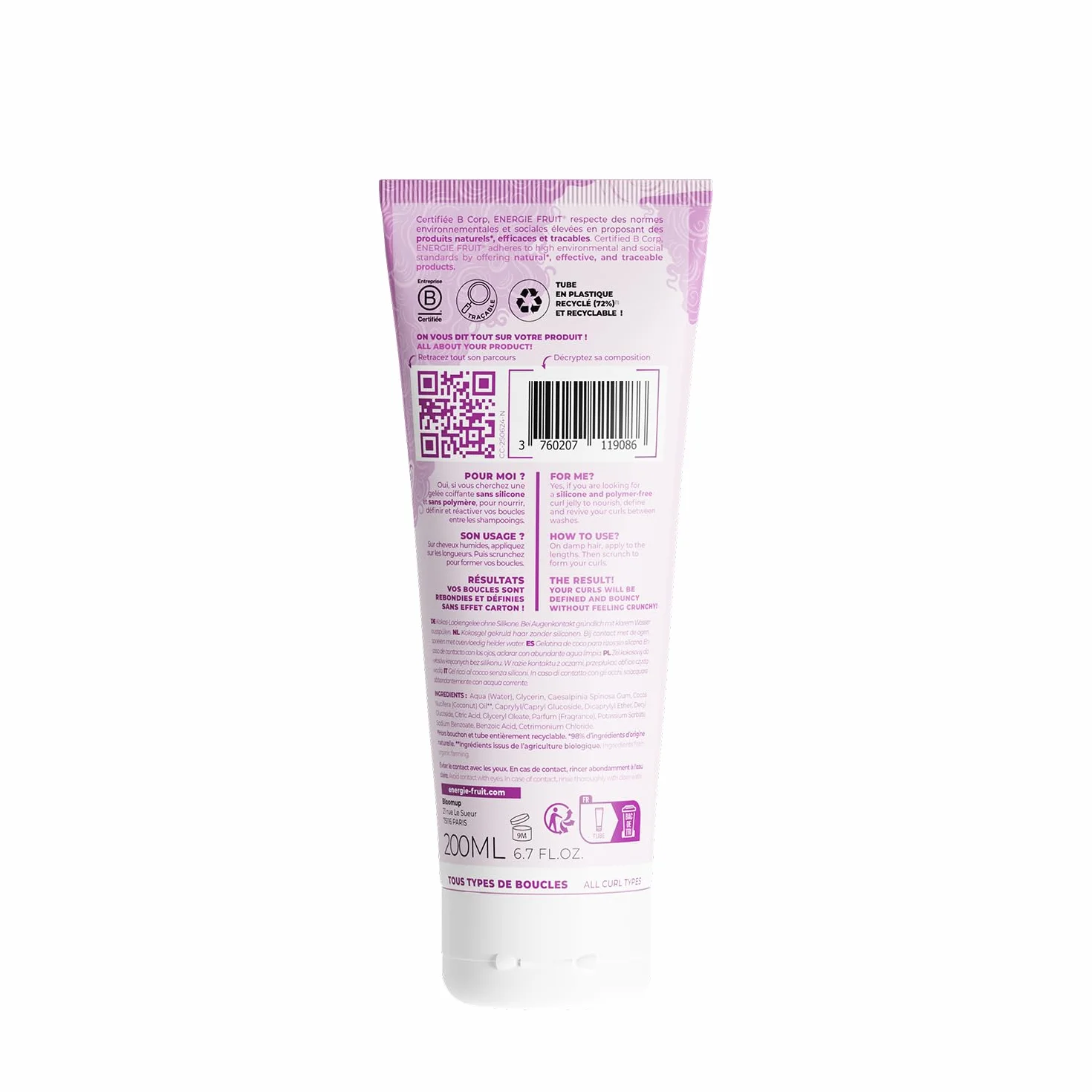 ENERGIE FRUIT Coco Curl Gelée Coiffante Sans Rinçage Hydratation Définition Boucles Anti-Frisottis 200ML