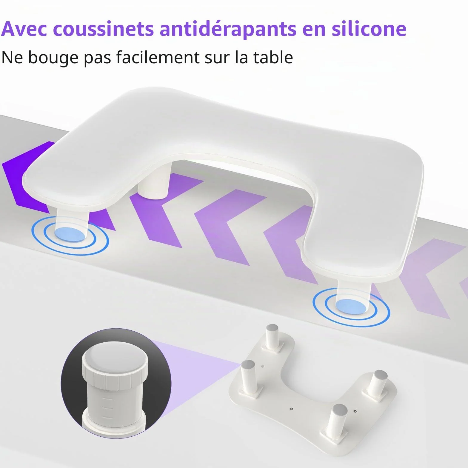 ZIZZON Accoudoir en forme de U réglable en hauteur pour manucure - Repose-main en microfibre et cuir synthétique - Pour manucure