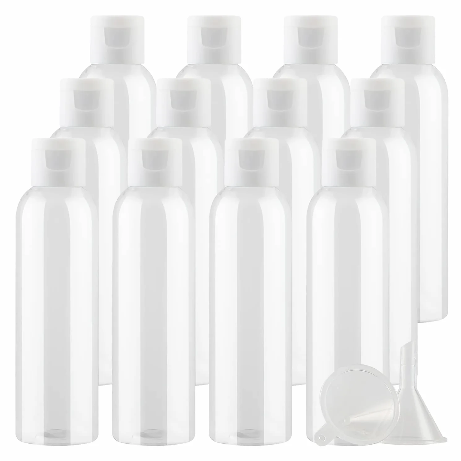12 Pièces 150 ML Transparent Bouteille en Plastique avec Bouchon à Charnière Blanc, DIY Vider Bouteille Ronde en PET de Voyage pour Cosmétiques Liquides