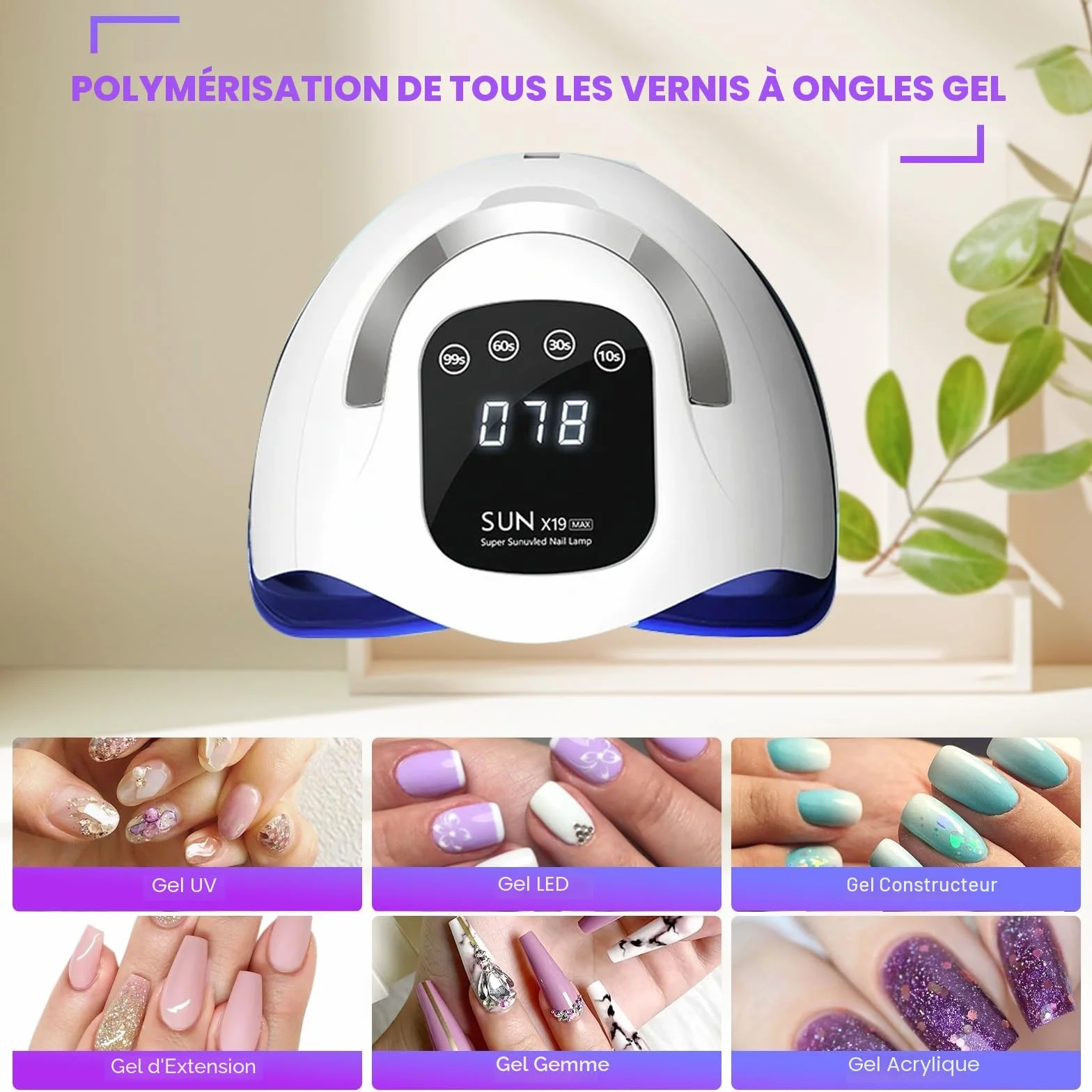 Lampe à ongles LED UV 320 W Séchoir à ongles gel avec 72 perles de lampe, écran tactile, 4 minuteries et capteur automatique, idéal pour salon de beauté, sèche-ongles pour
