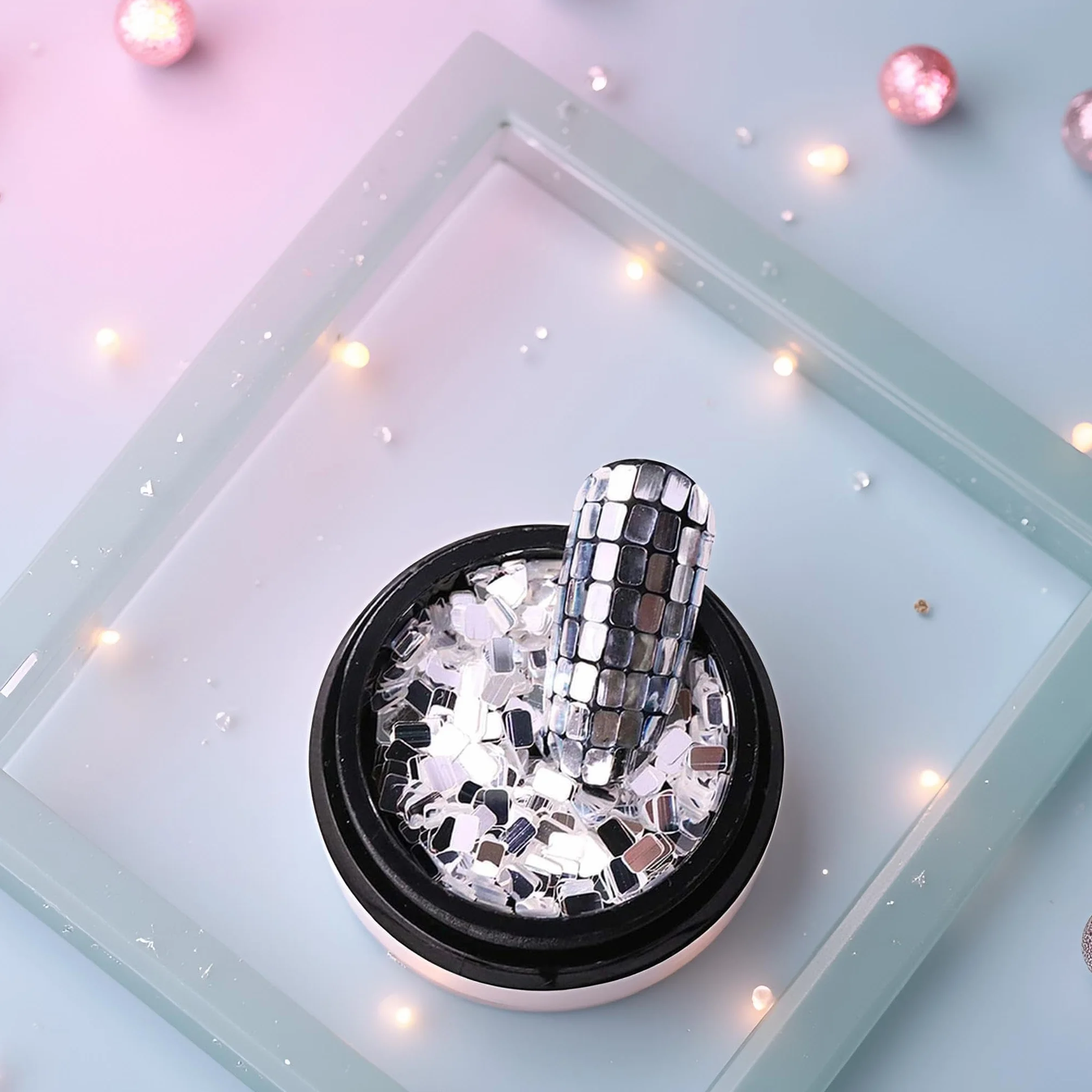 Paillettes carrées argentées décoration ongles maquillage loisirs créatifs kit