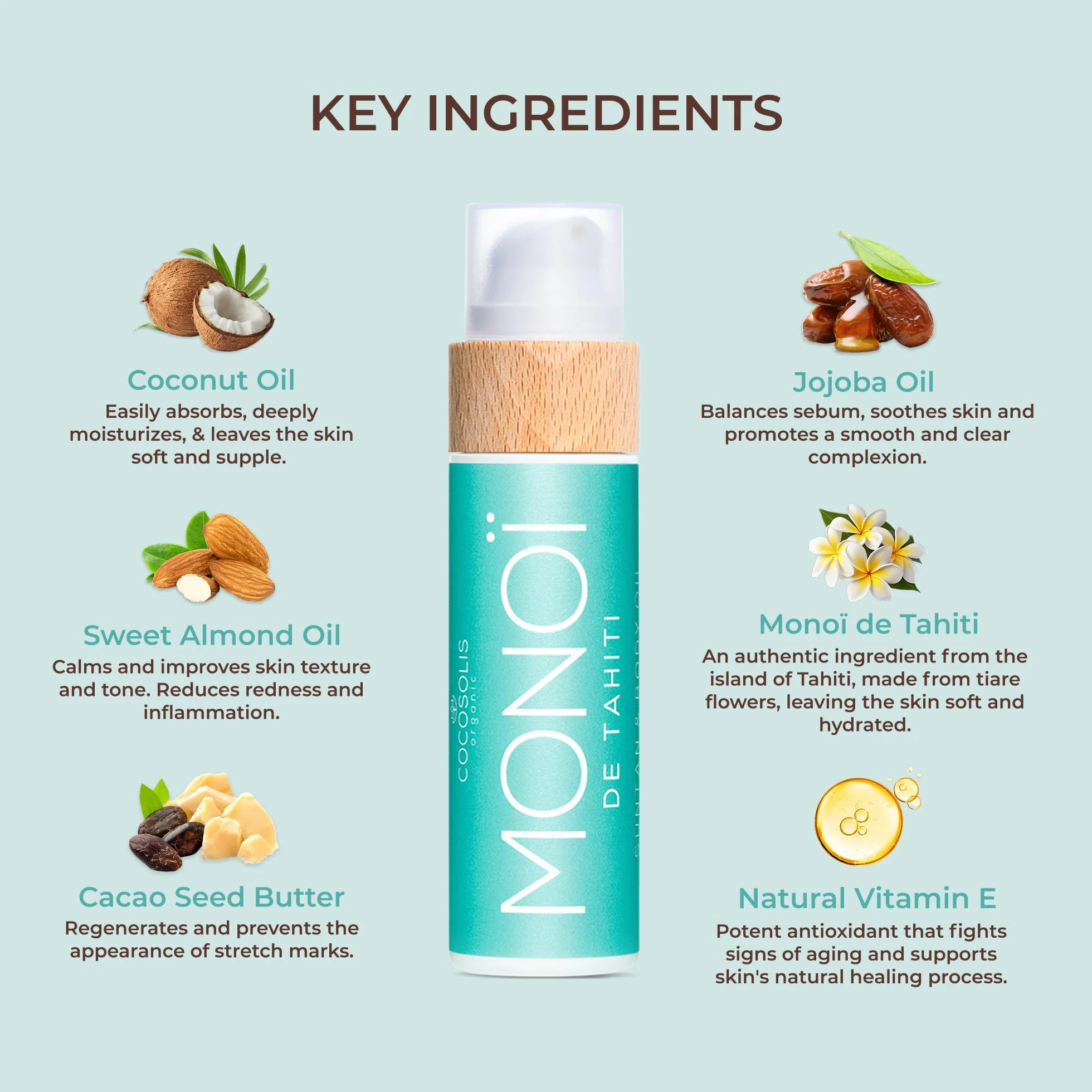 COCOSOLIS MONOI Accélérateur de bronzage Huile de bronzage bio vitamine E huile de monoï Tahiti bronzage rapide intensif chocolat (110)