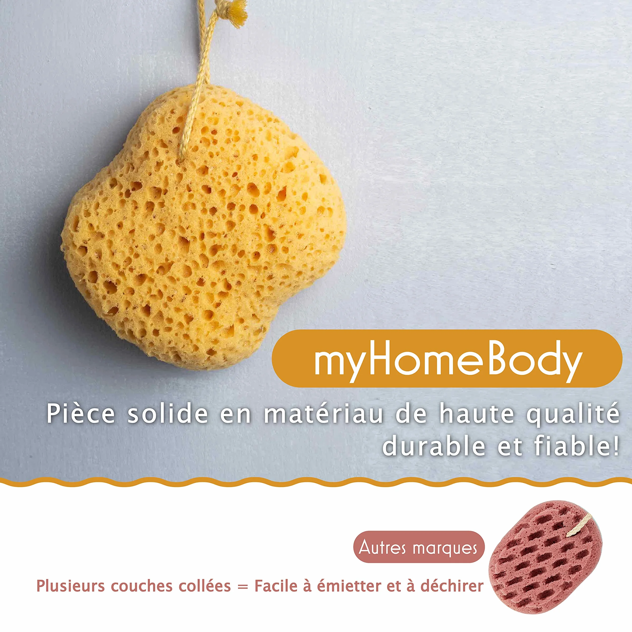 myHomeBody Éponge de bain Loofah mousse grande taille 3 paquets