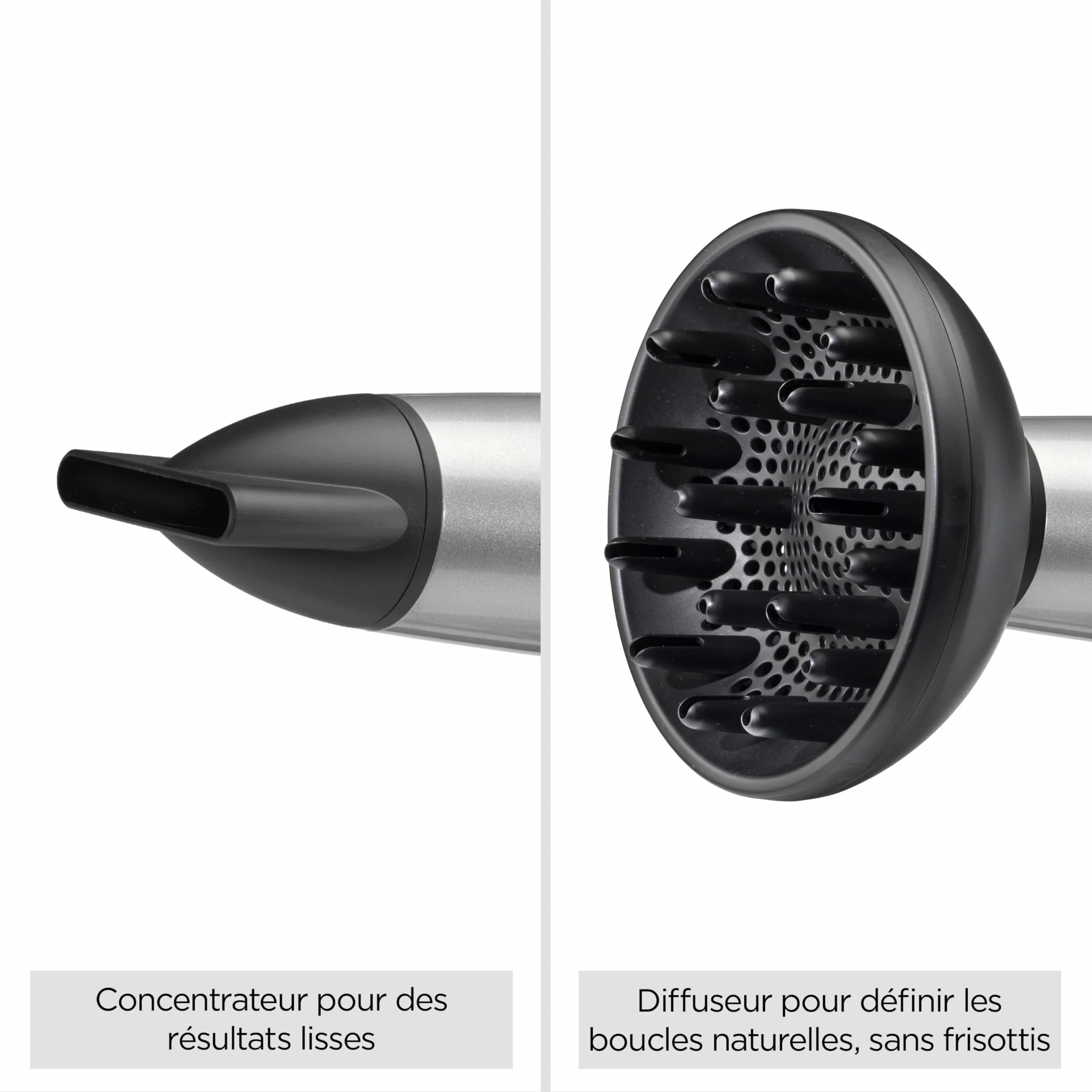 BaByliss Sèche-Cheveux Cosmos avec Diffuseur, Léger – NOUVEAUTÉ 2025, Sèche-cheveux puissant et élégant de 2100W, Technologie ionique anti-frisottis, 3 températures & 2 vitesses, Argenté, D580DE