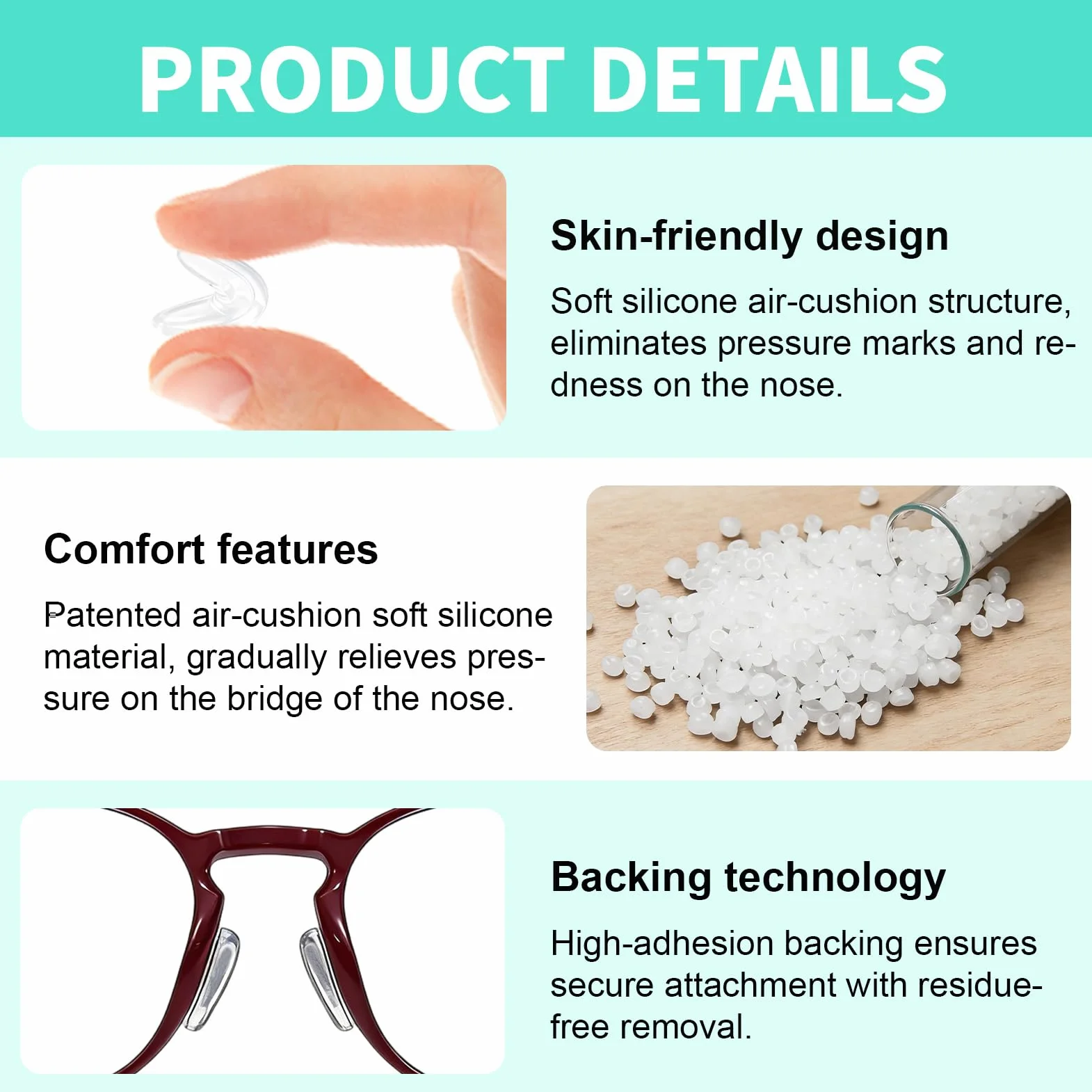 Plaquettes de Nez en Silicone à Coussin d'Air 30 Pièces Type D 2,5mm Auto-adhésif Transparent pour Lunettes