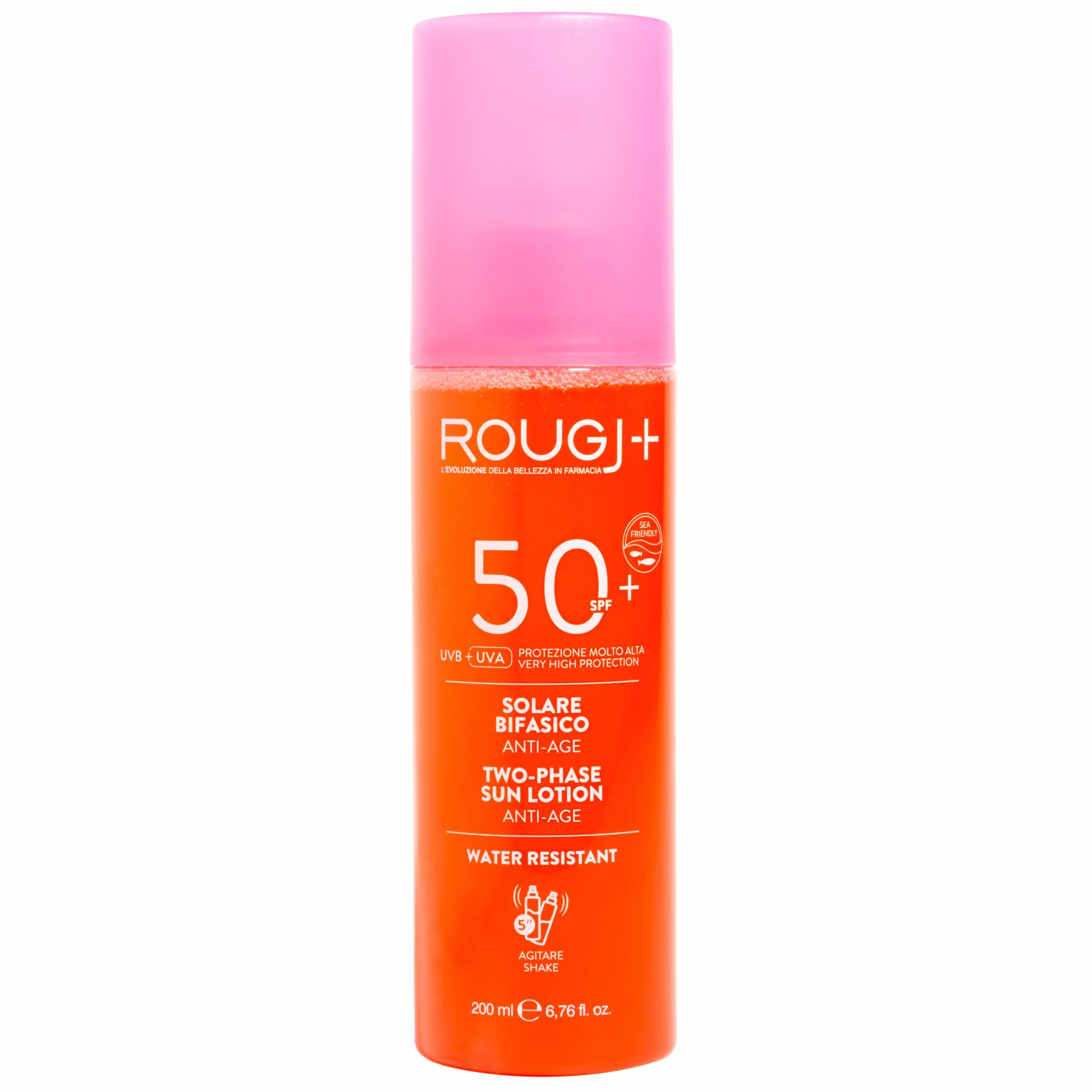 Rougj Twiga Solaire Visage SPF 50+ Biphasé – Haute Protection UVA/UVB – Anti-Âge, Anti-Taches, Texture Légère Non Grasse – Hydratant pour Peaux Sensibles, Mixtes et Grasses – 200ml