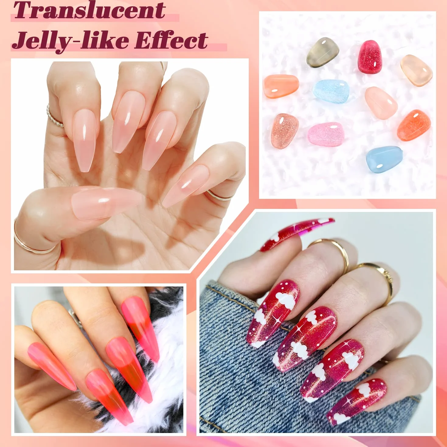 Lavender Violets Dip Powder Nail Kit 20 Pcs Semi-translucent Multicolore Poudre acrylique Effet de gelée Mit Base Activateur Top Brush Saver
