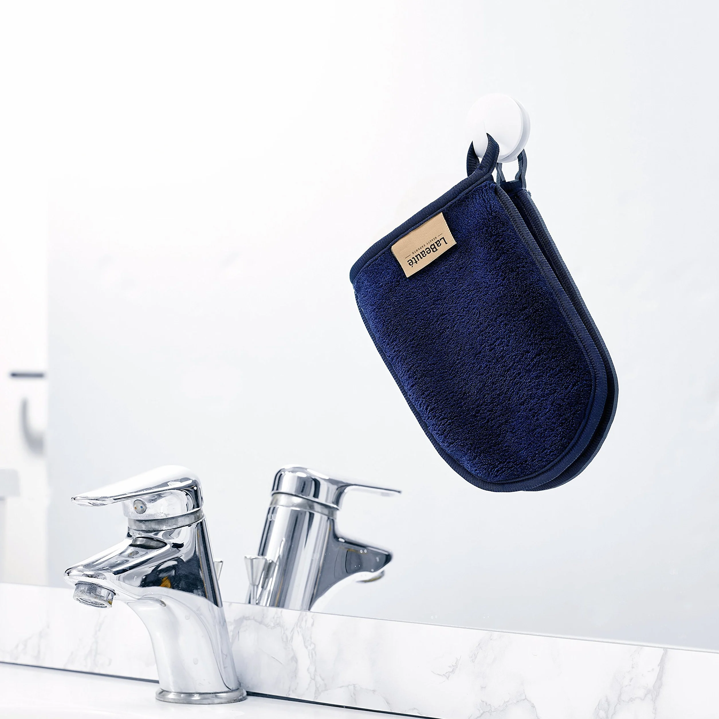 LaBeauté gant de toilette démaquillant lavable réutilisable 20x13 cm bleu marine rose 2 pièces