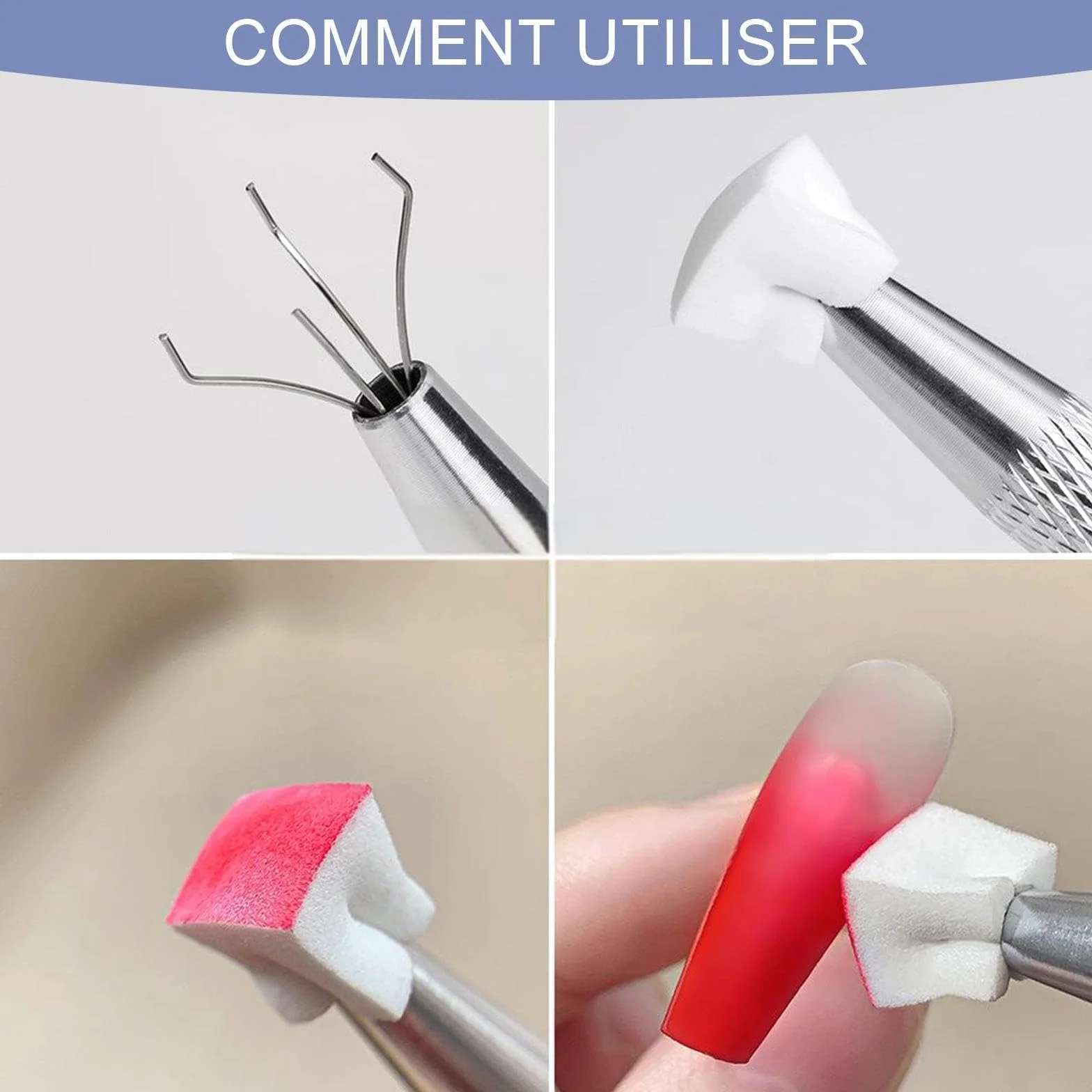 100 Pcs Eponge Ongle avec Pince Métallique Nail Art Brosse Éponge Remplaçables Outils de Rendu pour Motifs Dégradé