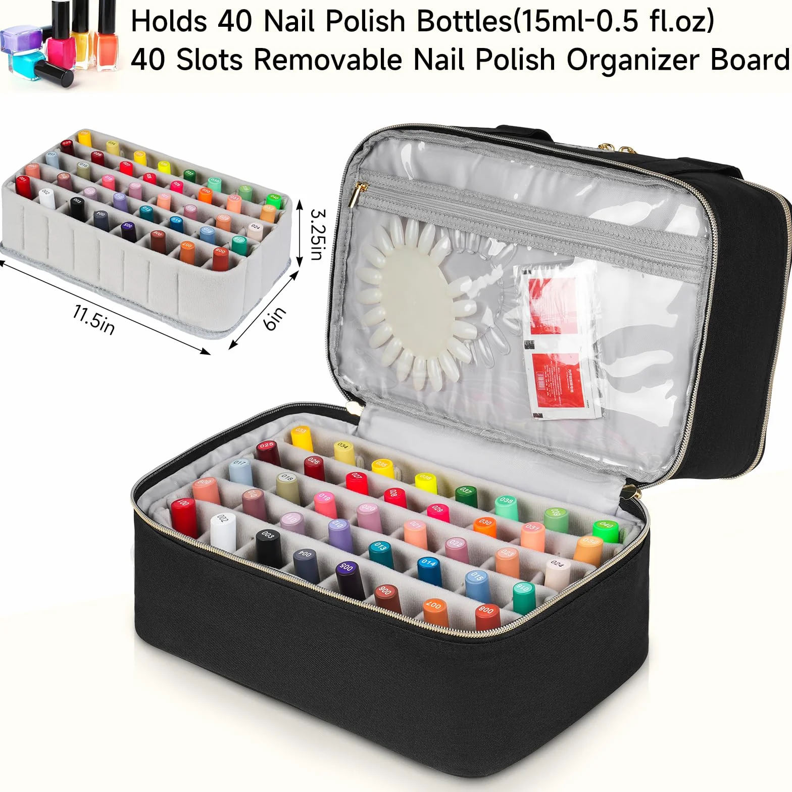 Sac Rangement Vernis à Ongles Boite Organisateur 40 Bouteilles 15 ML Noir