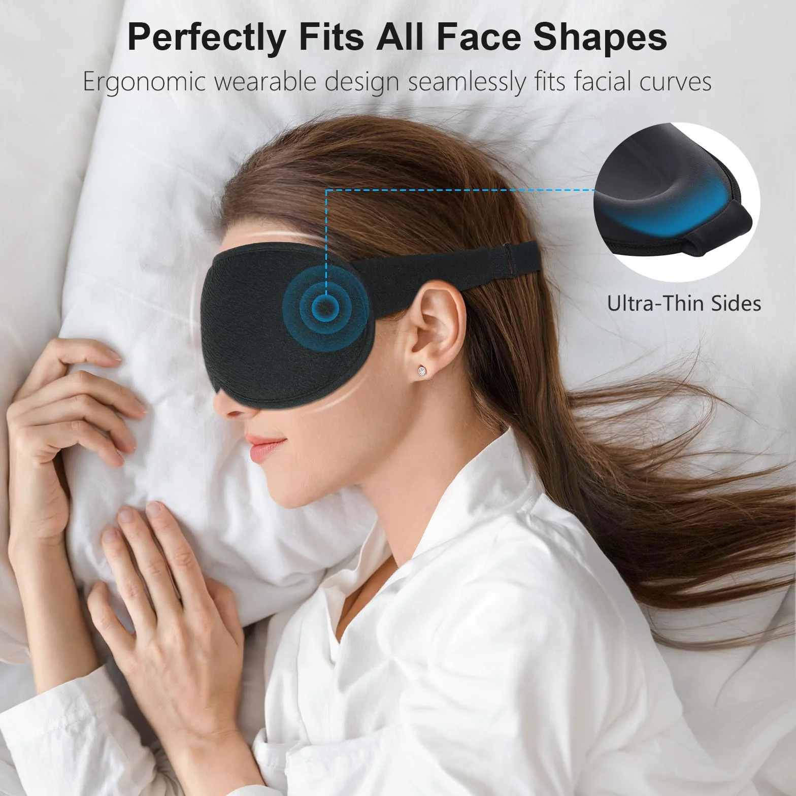 Gritin Masque de Nuit Occultant 100% Hommes Femmes, Masque de Sommeil Zero Pression Ergonomique 3D, Cache Yeux Ultra Doux Confortable