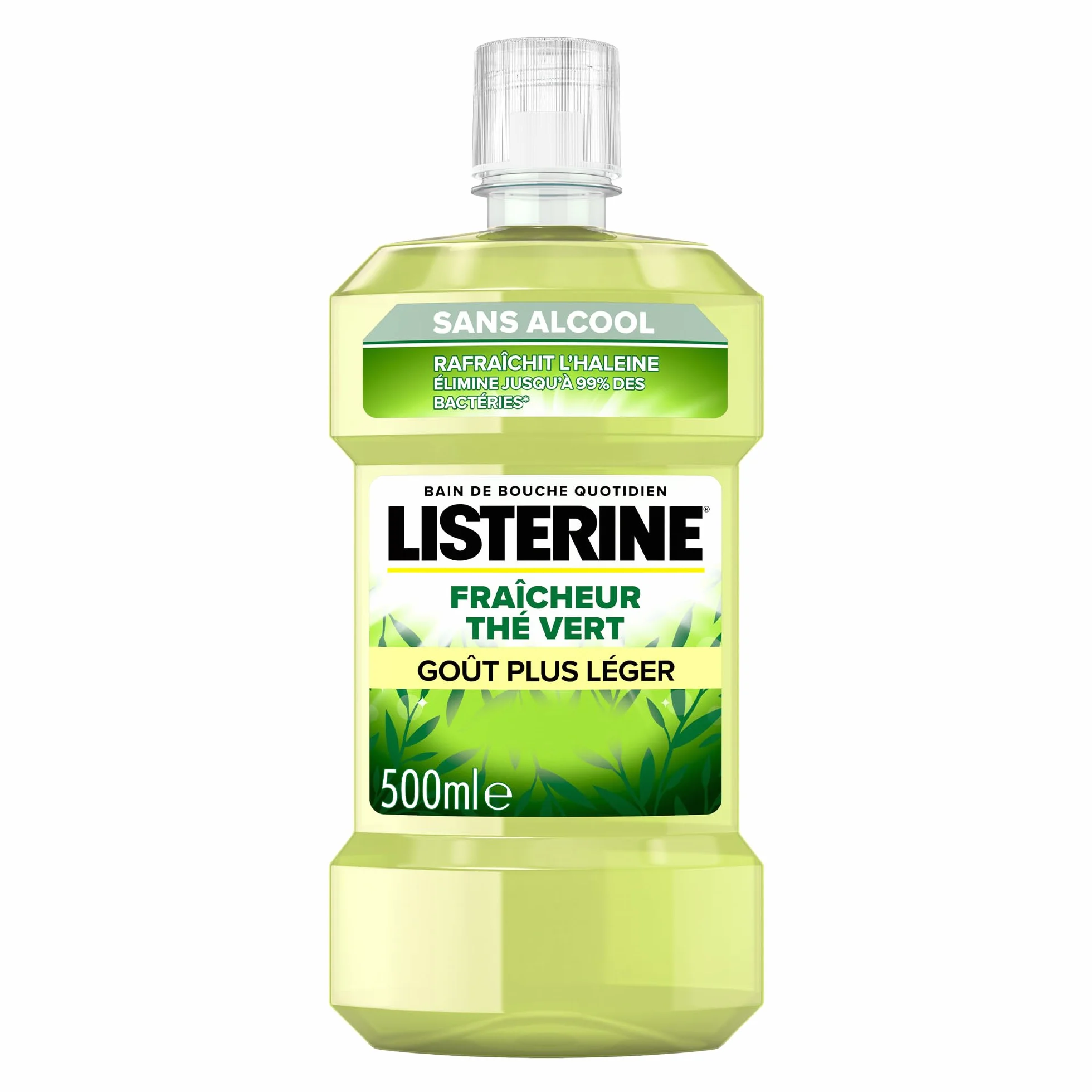 Listerine Bain de Bouche Fraîcheur Thé Vert 0% Alcool 500 ml Haleine Fraîche