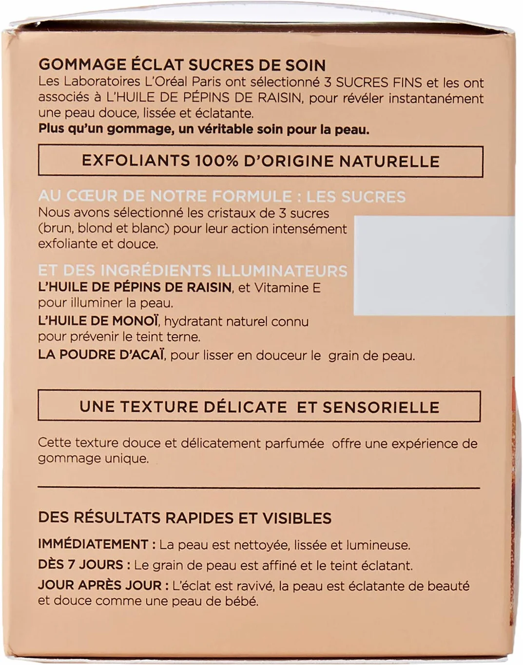 L'Oréal Paris - Soin Gommage Éclat pour Visage & Lèvres - Exfoliant & Lissant - Aux 3 Sucres Fins & Huile de Pépins de Raisin - Tous Types de Peaux - Sucres de Soin - 50 ml
