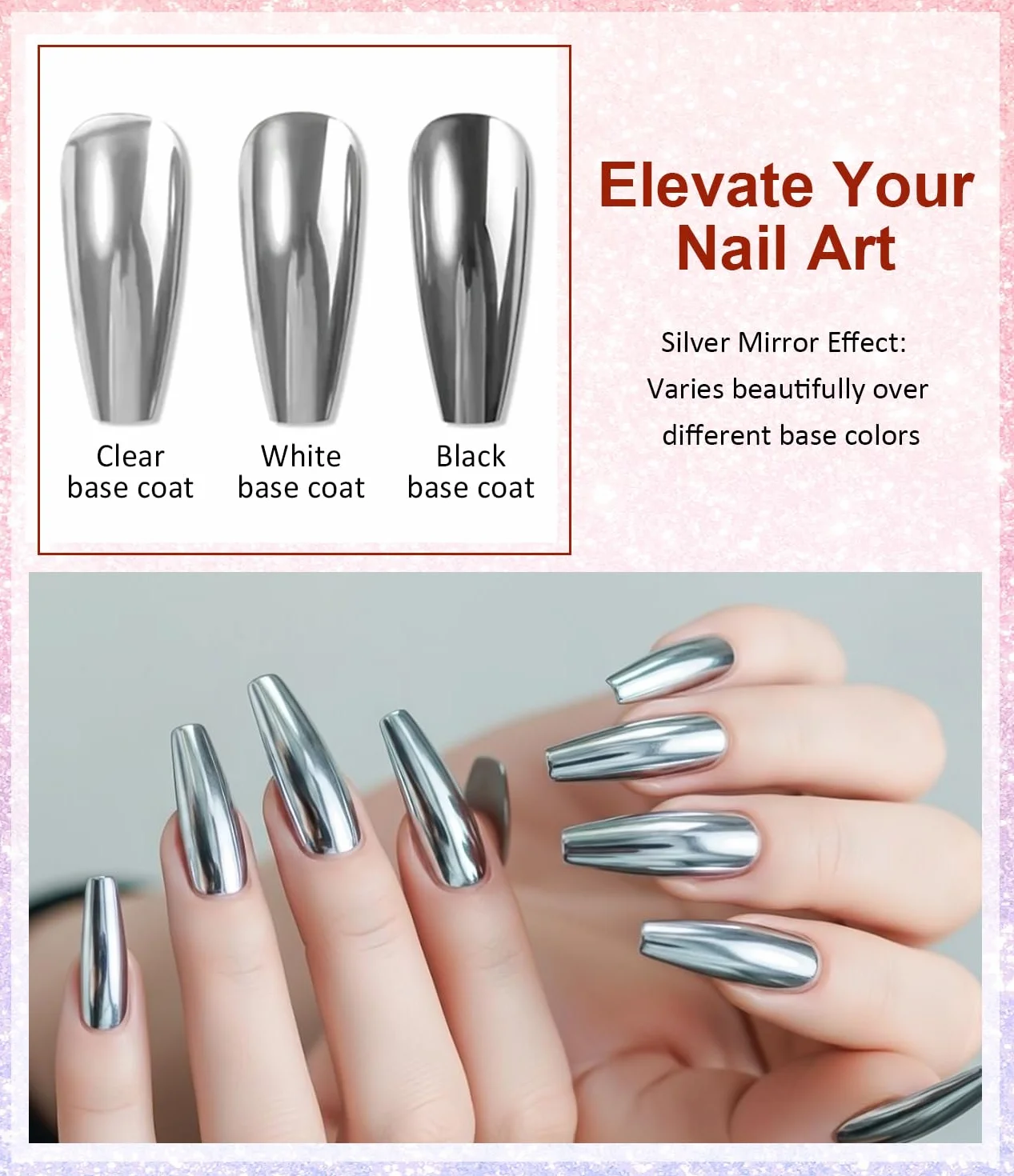 Poudre Chrome Ongle Argent BISHENGYF Miroir Effet Holographique 2PCS Nail Art