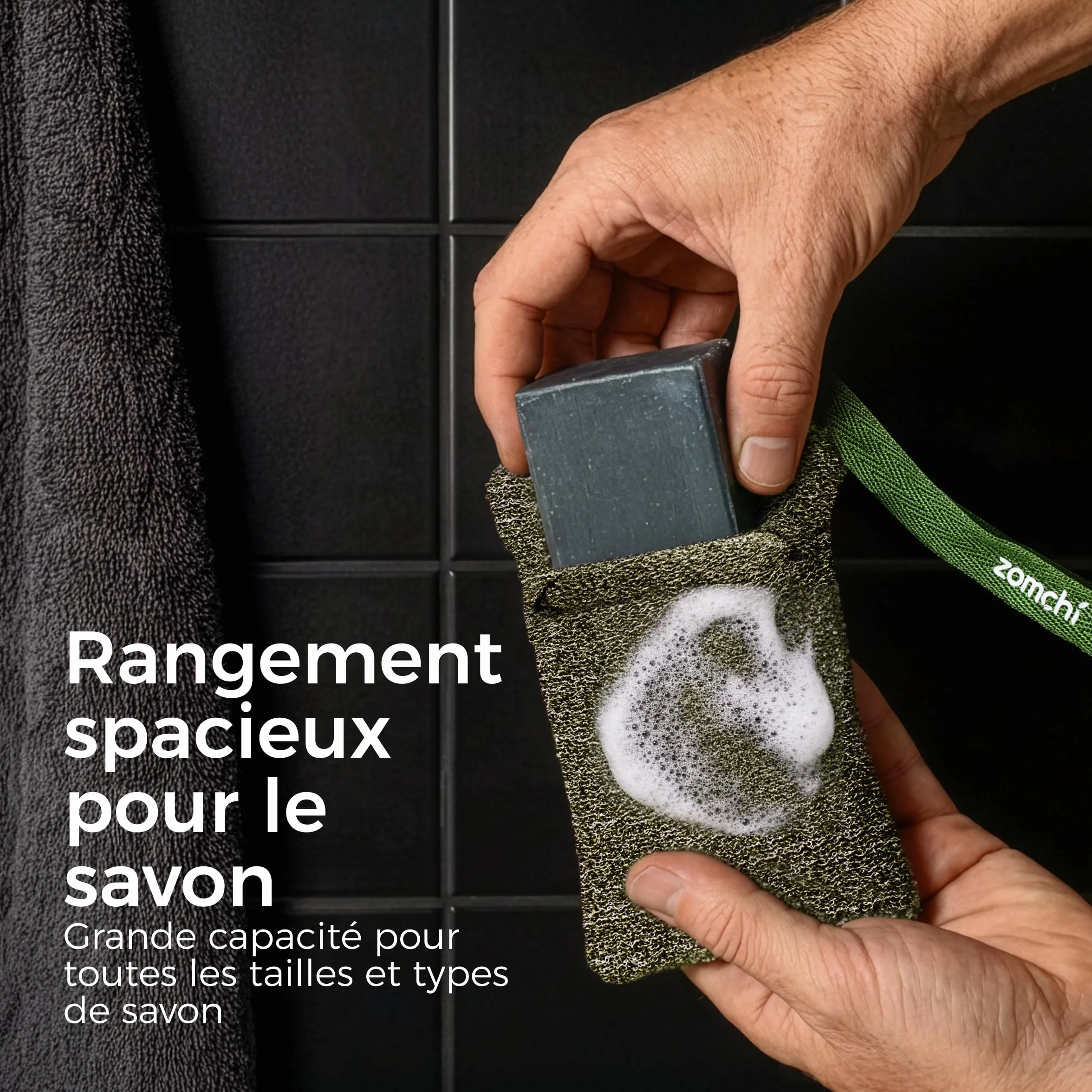 ZOMCHI Pochettes Pour Savon Exfoliant, Lot De 2 Sachets Avec Mailles à Gros Et à Mailles Fines, Vert Olive