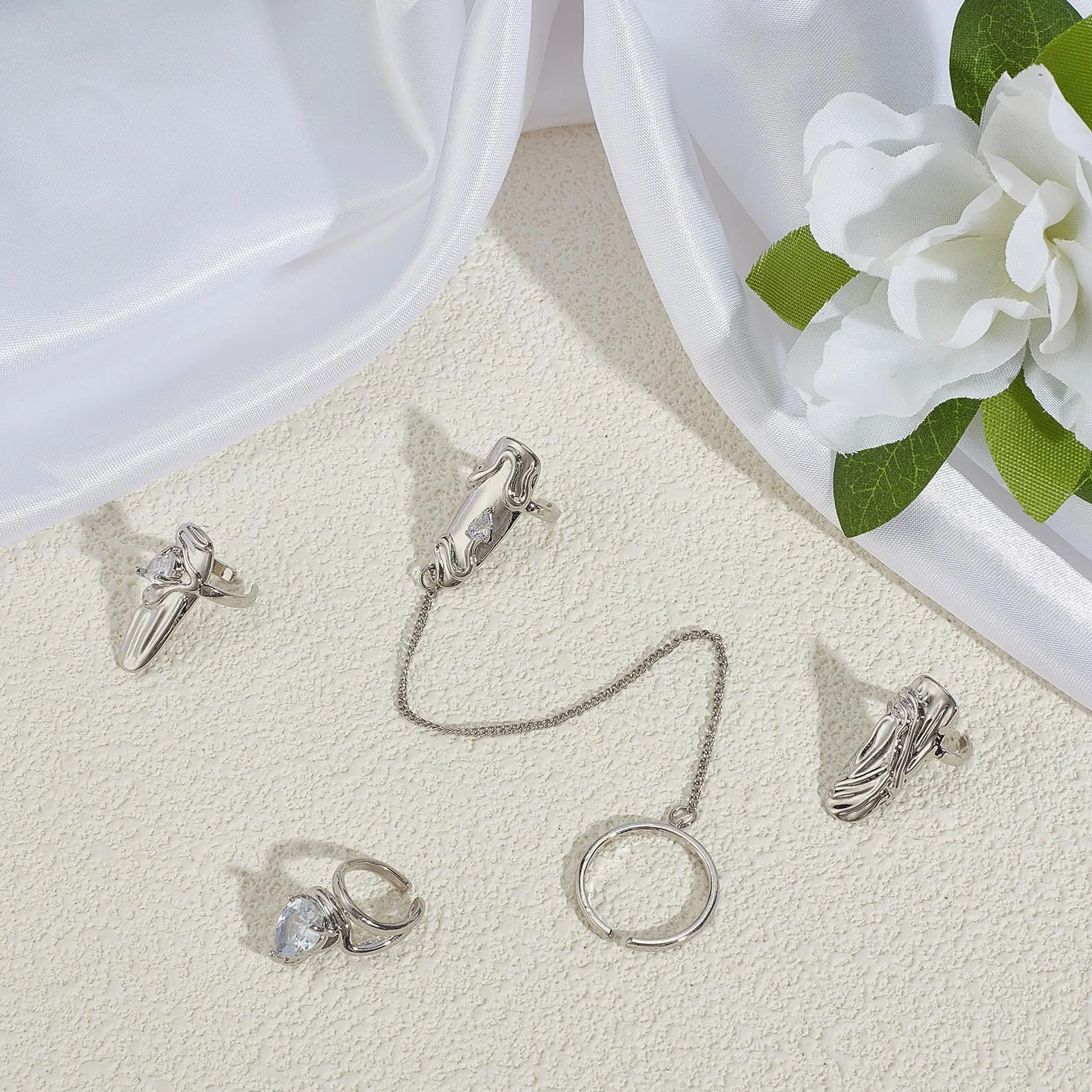 NICENEEDED 4 PCS Punk Silver Fingertip Protective Nail Ring Set Anneau D'Ongle à Ouverture Réglable pour Femme