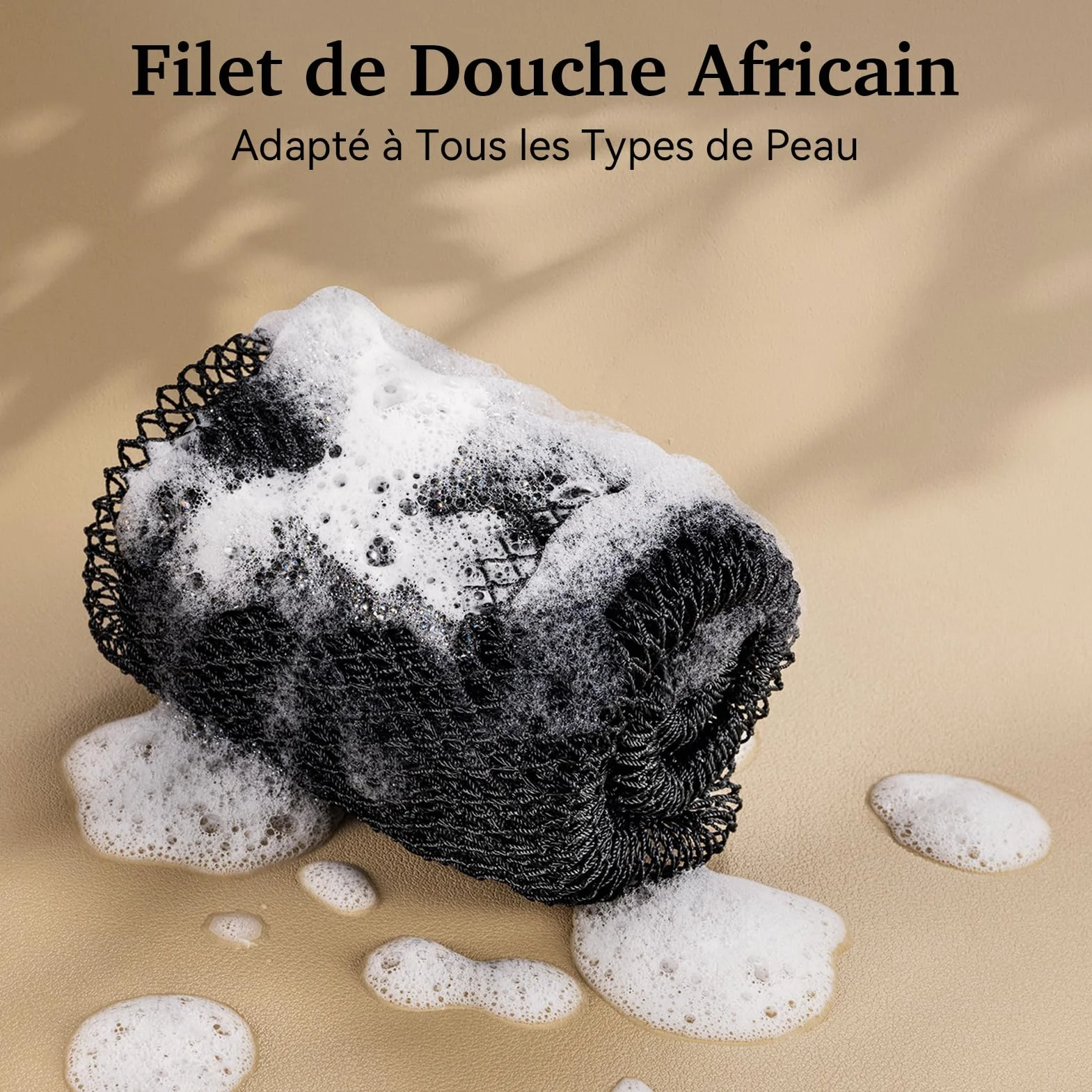 CORATED Filet à Bain Africain 2 Pièces, Eponge Exfoliante Corps, Gant Exfoliant Dos – Nettoyage Douche SPA (Lin et Marron)
