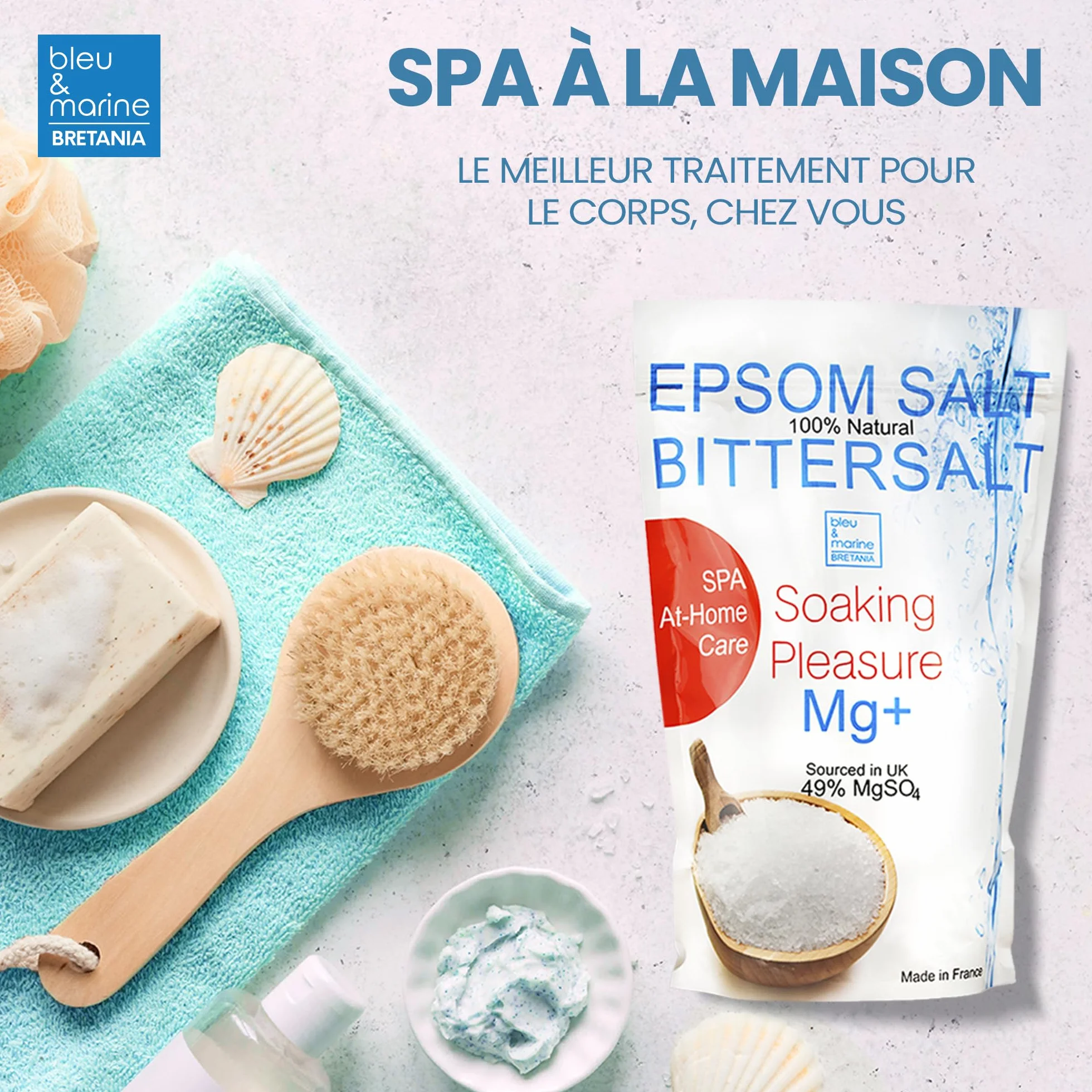 Bleu & Marine Bretania - Sels d'Epsom Magnésium Naturel 6kg | Bain de Pieds, Gommage Corporel, Masque Cheveux | Adoucit, Exfolie la Peau, Revitalise, 6kg