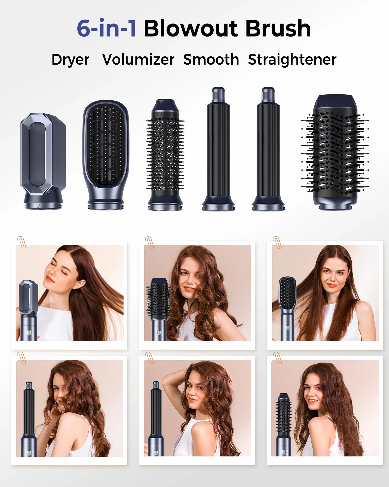 Airbrush 6 en 1 Hair Styler Air Styler Sèche Cheveux Brosse Soufflante Fer à Boucler Lissant