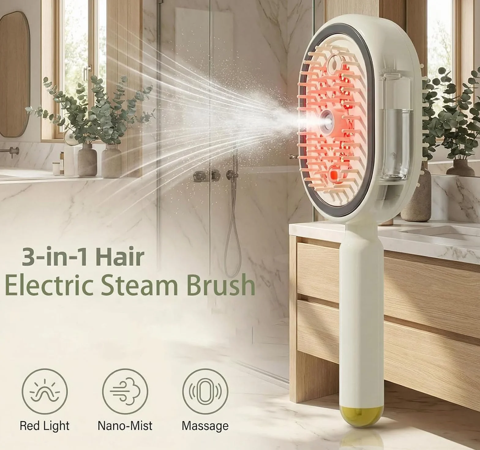 Brosse à vapeur électrique pour cheveux, lisseur rechargeable anti-frisottis antistatique