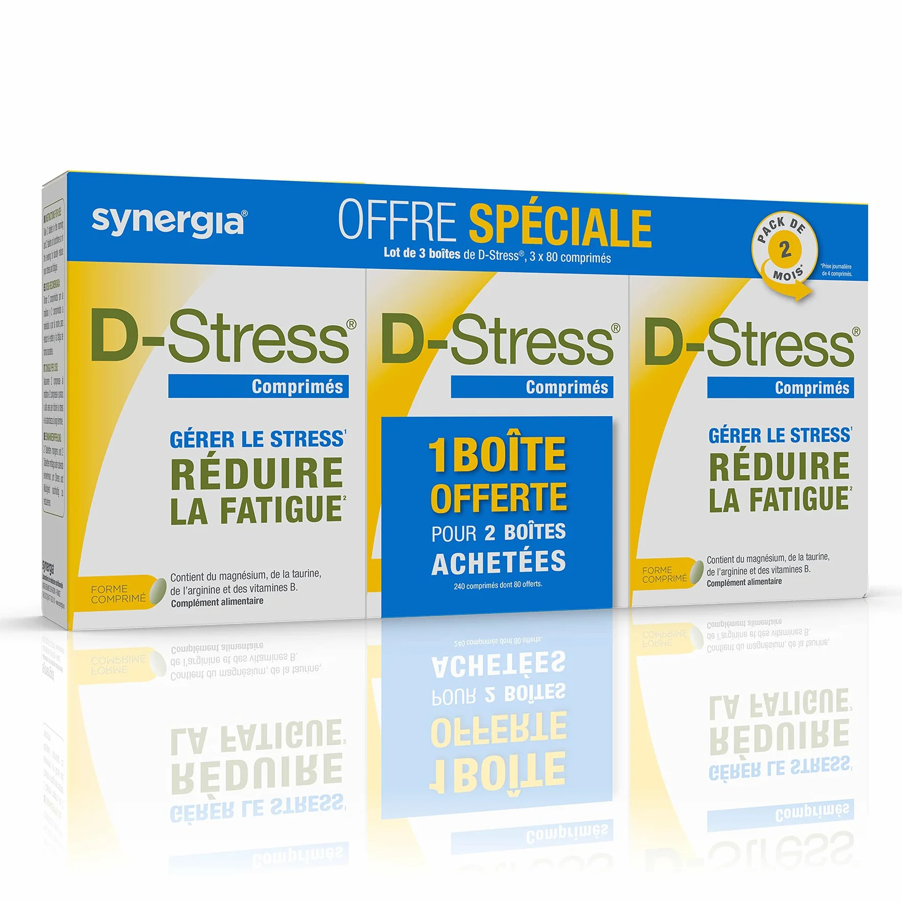 D-STRESS COMPRIMÉS Pack de 3 boites dont 1 Boite offerte | Magnésium de 3ème Génération + Taurine + Arginine + Vitamines B | Gère le Stress du Quotidien et Réduit la Fatigue | Laboratoire SYNERGIA