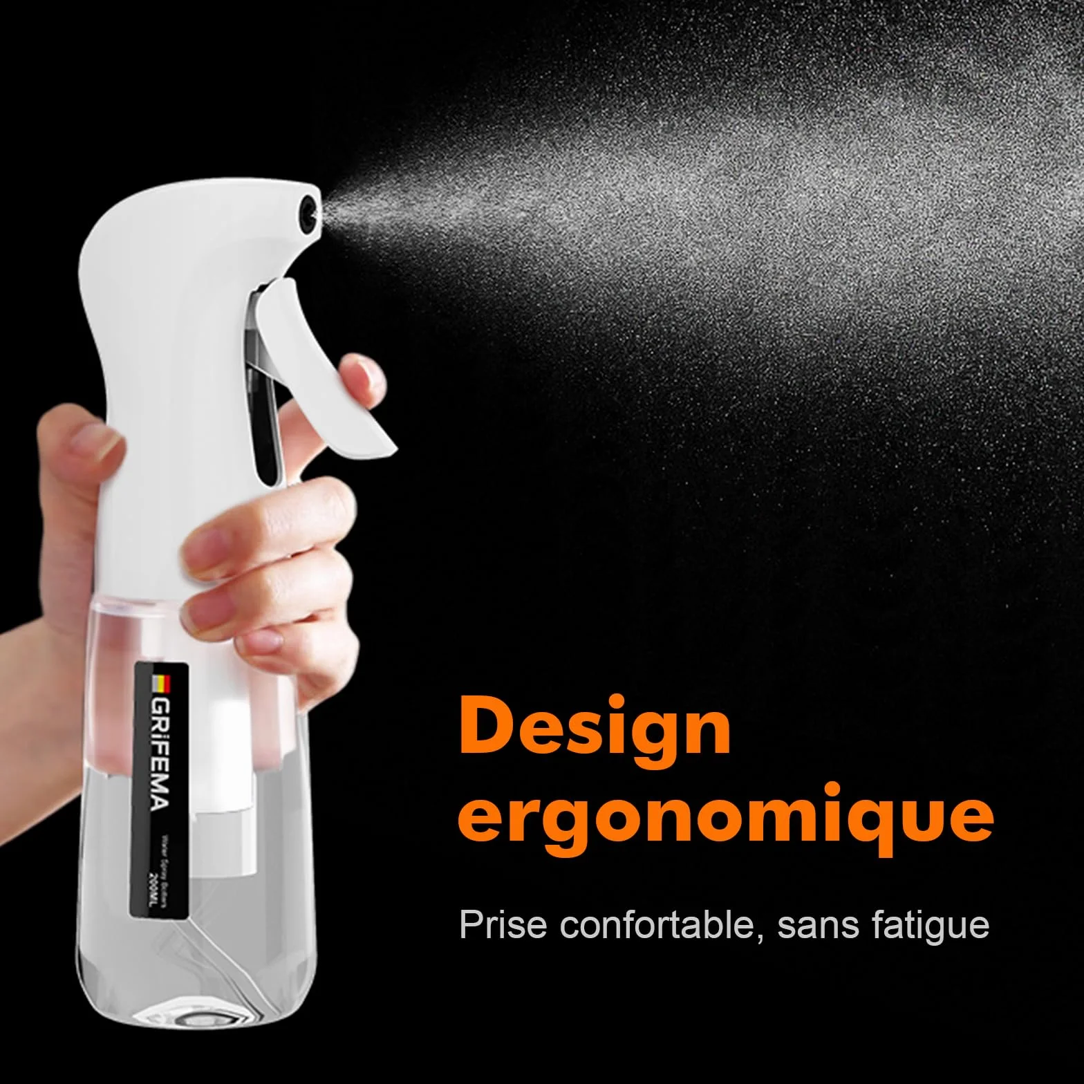GRIFEMA Pulvérisateur d’Eau 200 ml Blanc – Spray Réutilisable à Brume Fine GE2003W-200