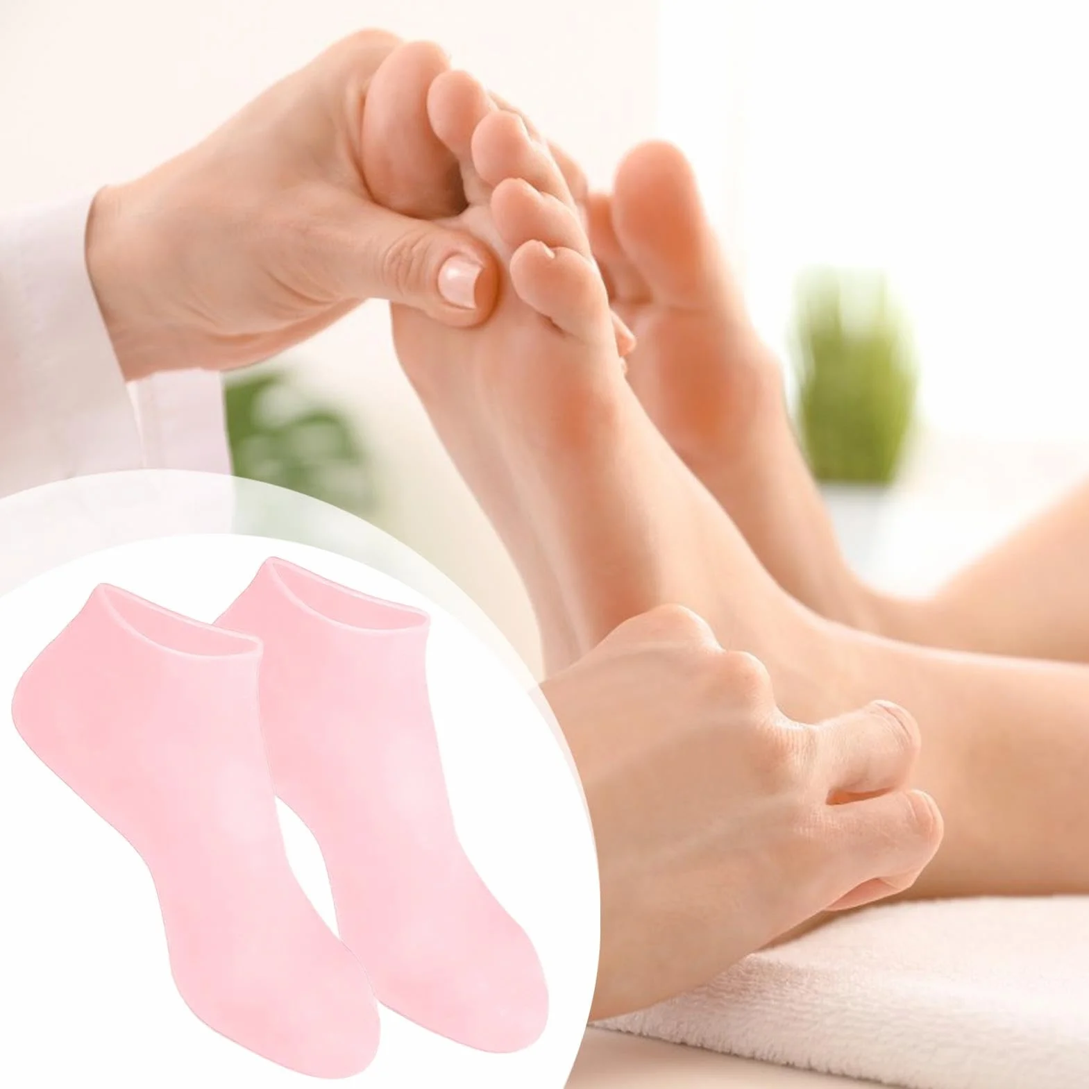 Breathable Silicone Foot Socks for Dry Cracked Feet, Soft U Shape Spa Care, Lightweight